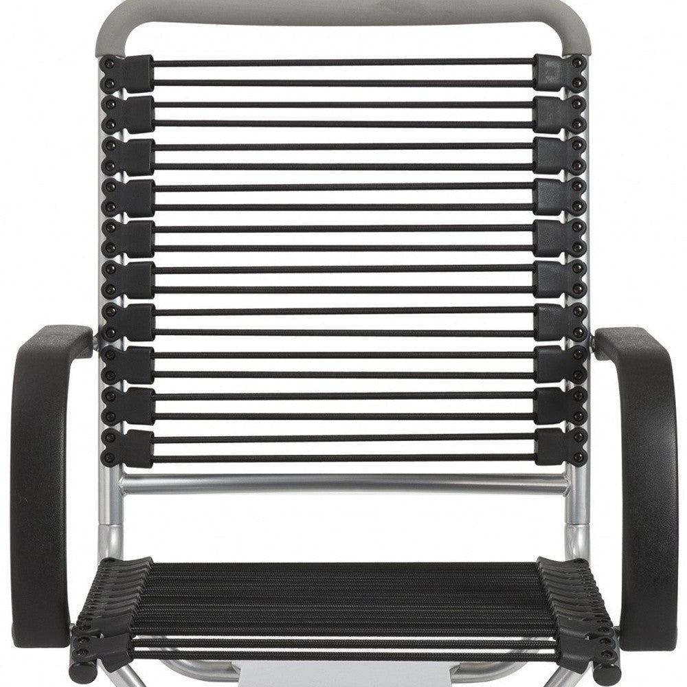 Black and Silver Adjustable Swivel Bungee Rolling Office Chair-Office Chairs-DECOROLALA