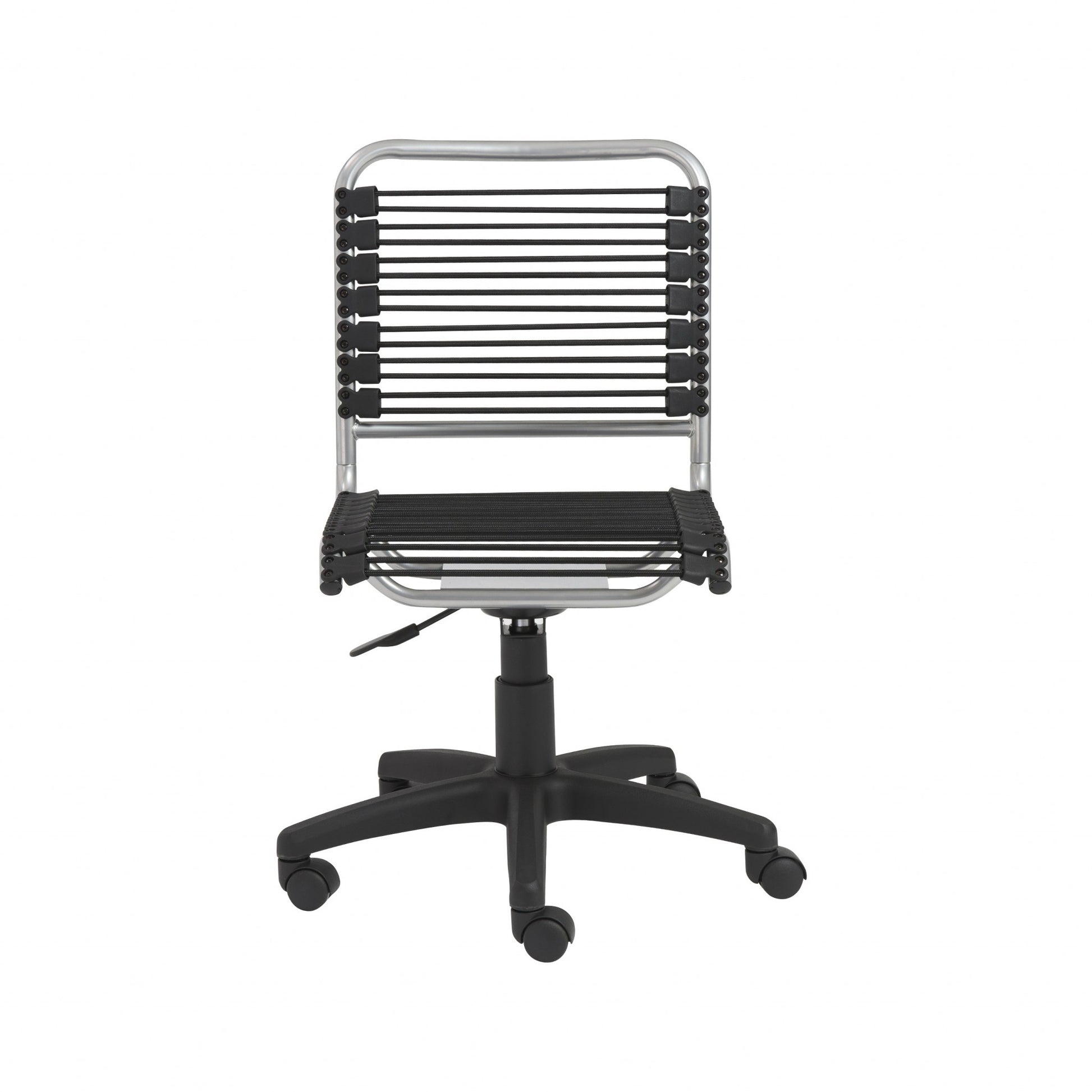 Black and Silver Adjustable Swivel Bungee Rolling Office Chair-Office Chairs-DECOROLALA