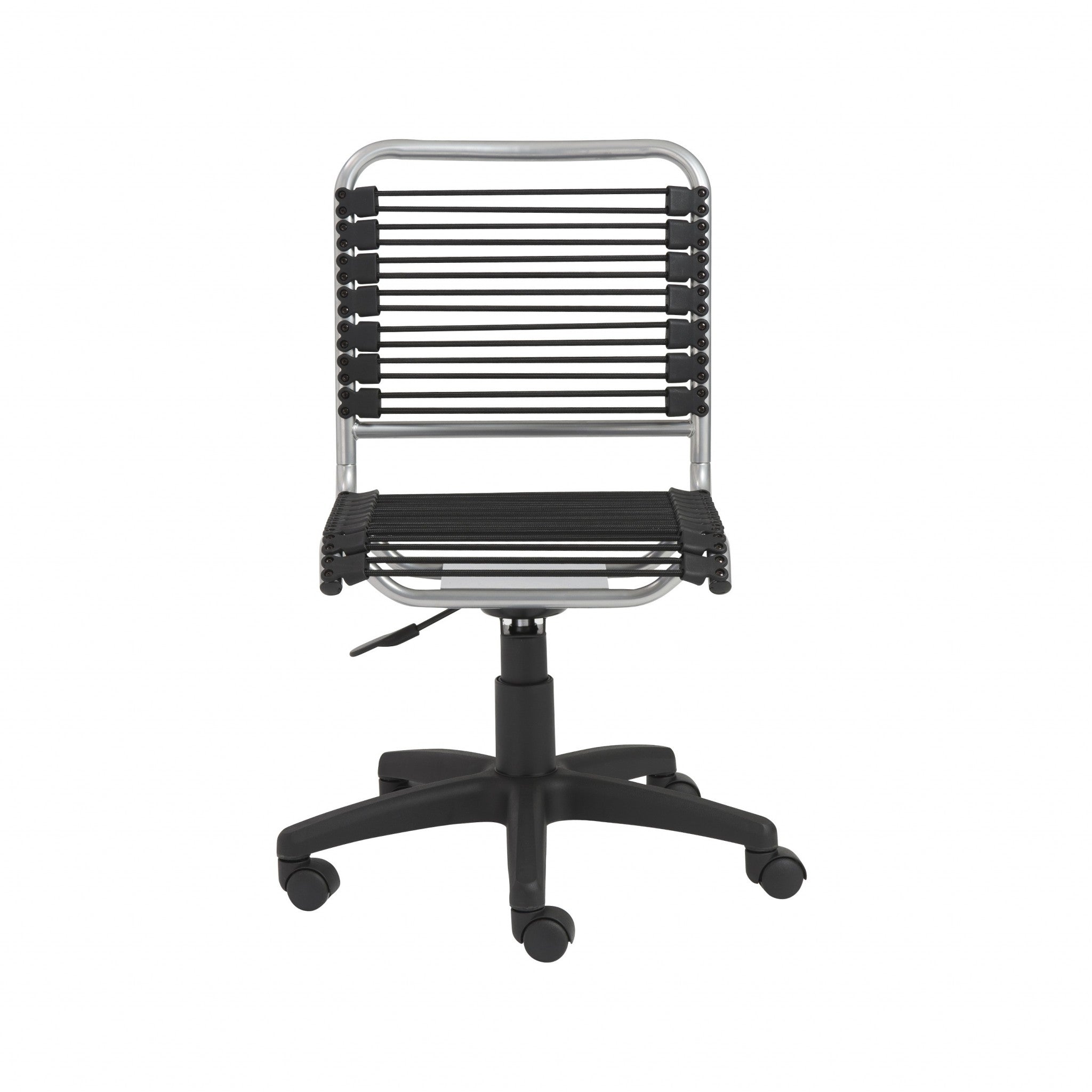 Black and Silver Adjustable Swivel Bungee Rolling Office Chair-Office Chairs-DECOROLALA