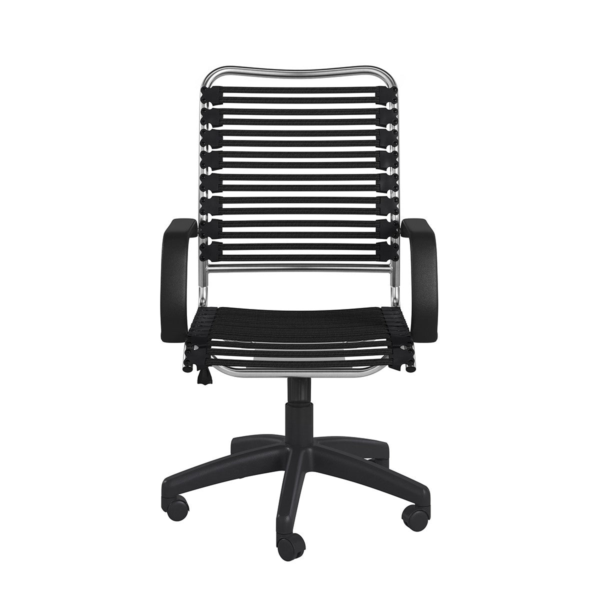 Black and Silver Adjustable Swivel Bungee Rolling Office Chair-Office Chairs-DECOROLALA