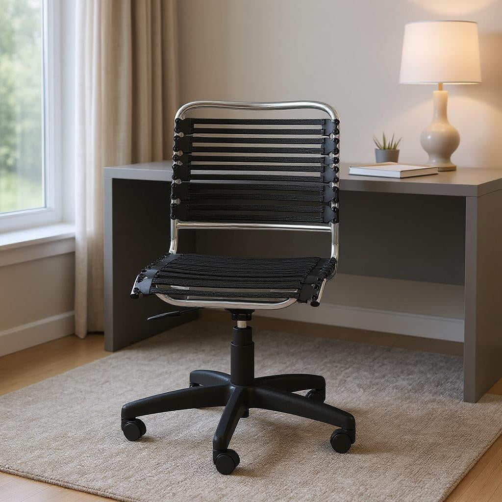 Black and Silver Adjustable Swivel Bungee Rolling Office Chair-Office Chairs-DECOROLALA