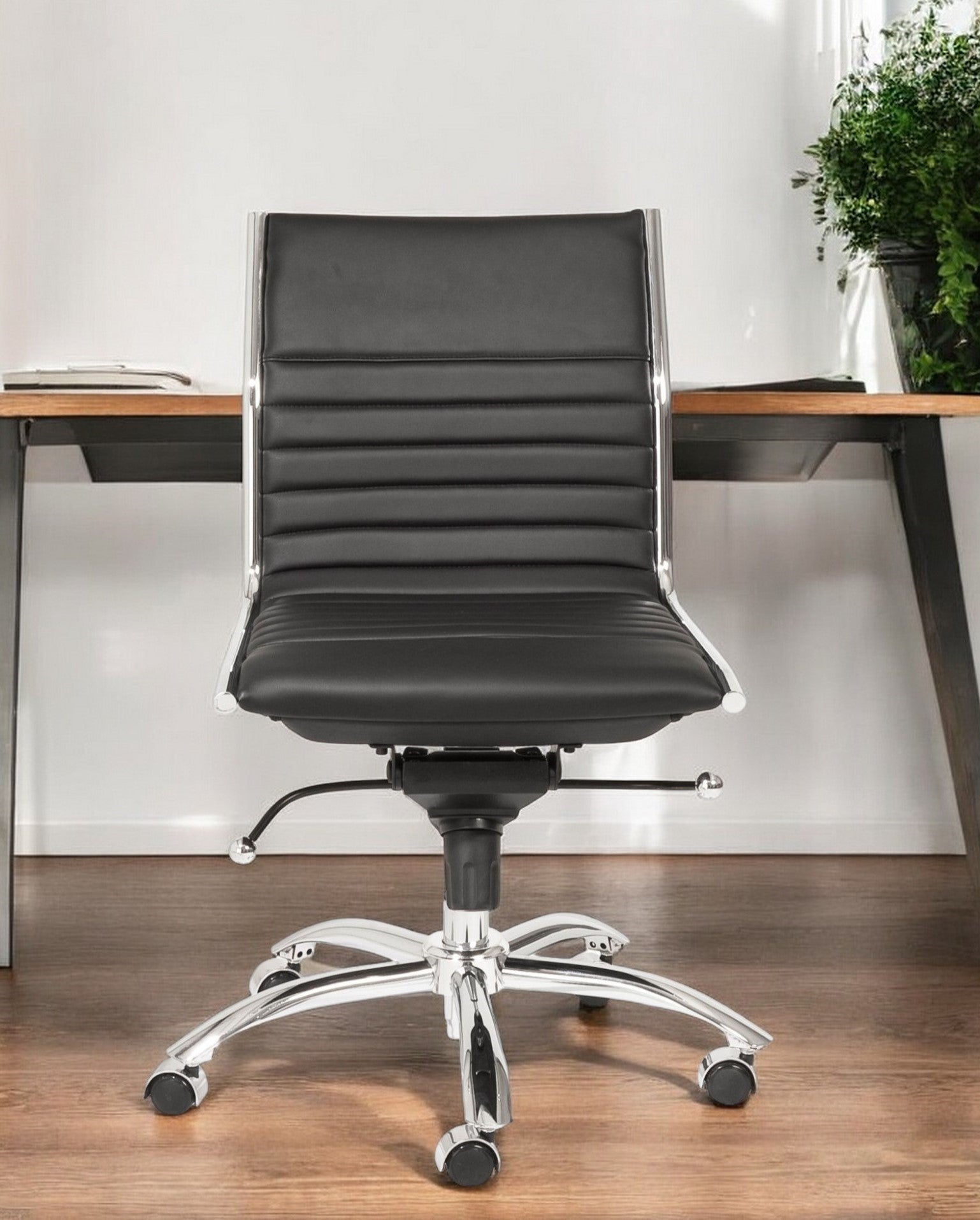 Black and Silver Adjustable Swivel Faux Leather Rolling Conference Office Chair-Office Chairs-DECOROLALA