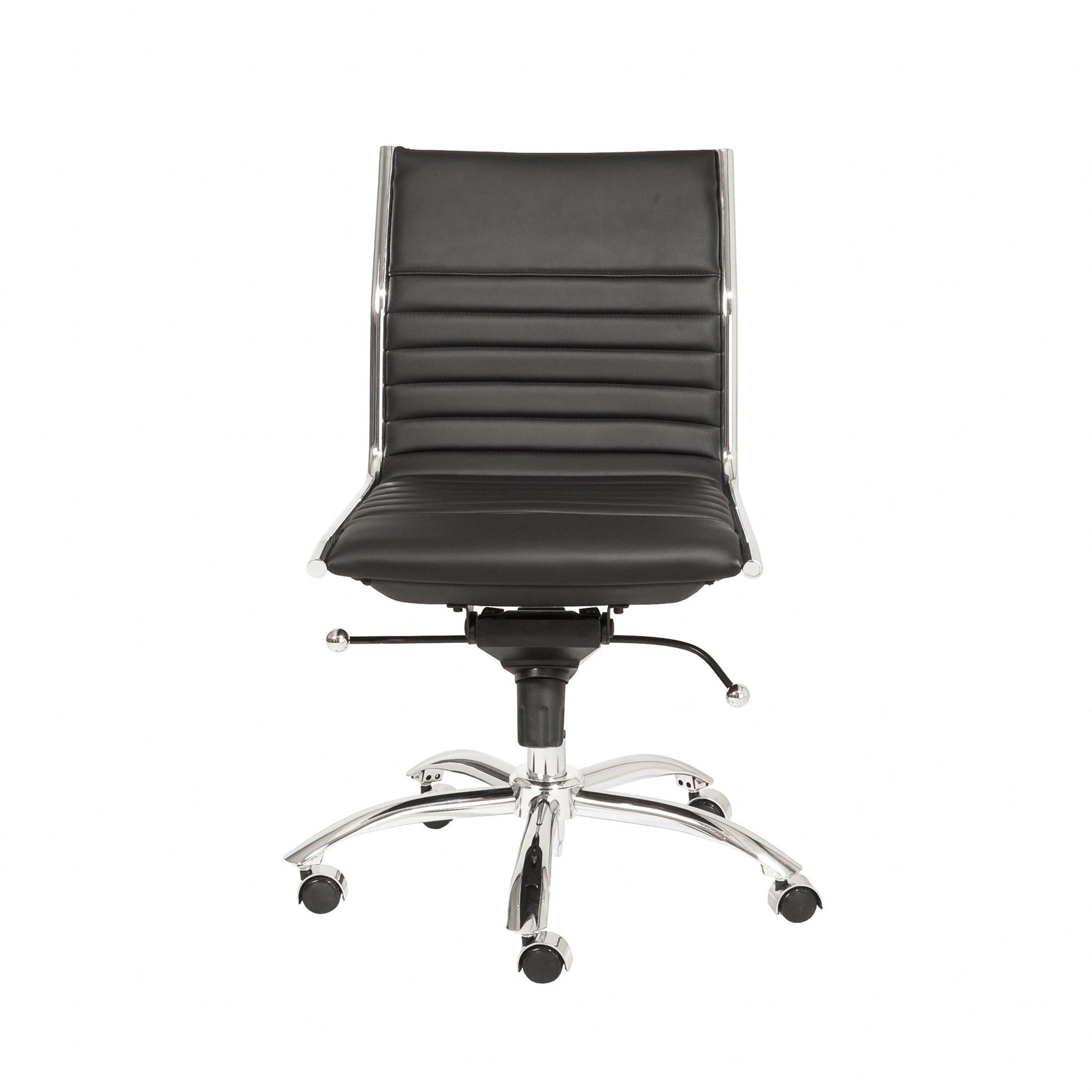 Black and Silver Adjustable Swivel Faux Leather Rolling Conference Office Chair-Office Chairs-DECOROLALA