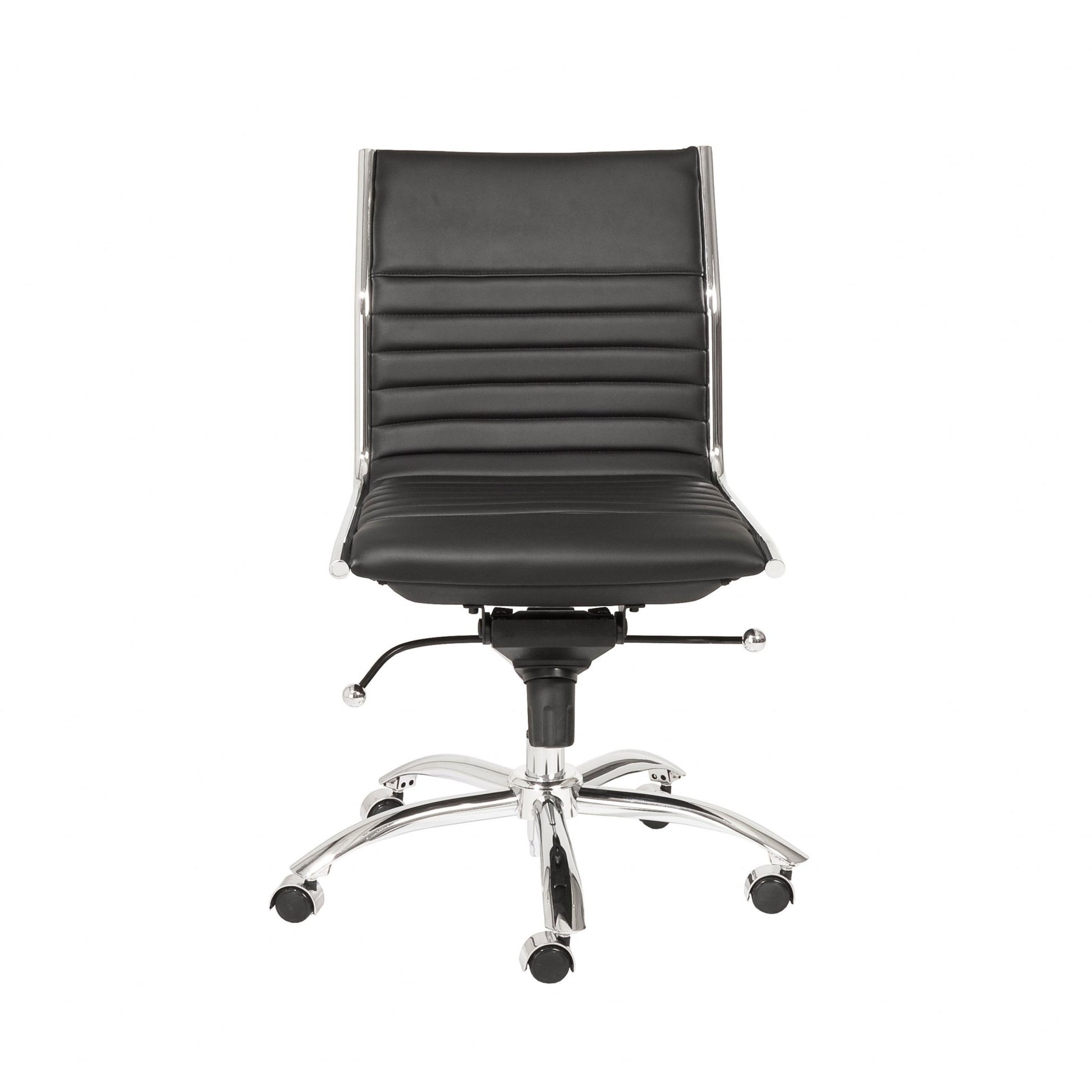 Black and Silver Adjustable Swivel Faux Leather Rolling Conference Office Chair-Office Chairs-DECOROLALA