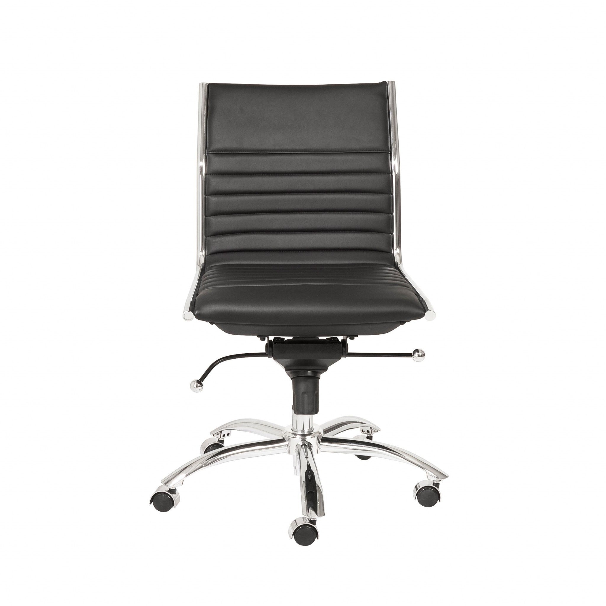 Black and Silver Adjustable Swivel Faux Leather Rolling Conference Office Chair-Office Chairs-DECOROLALA