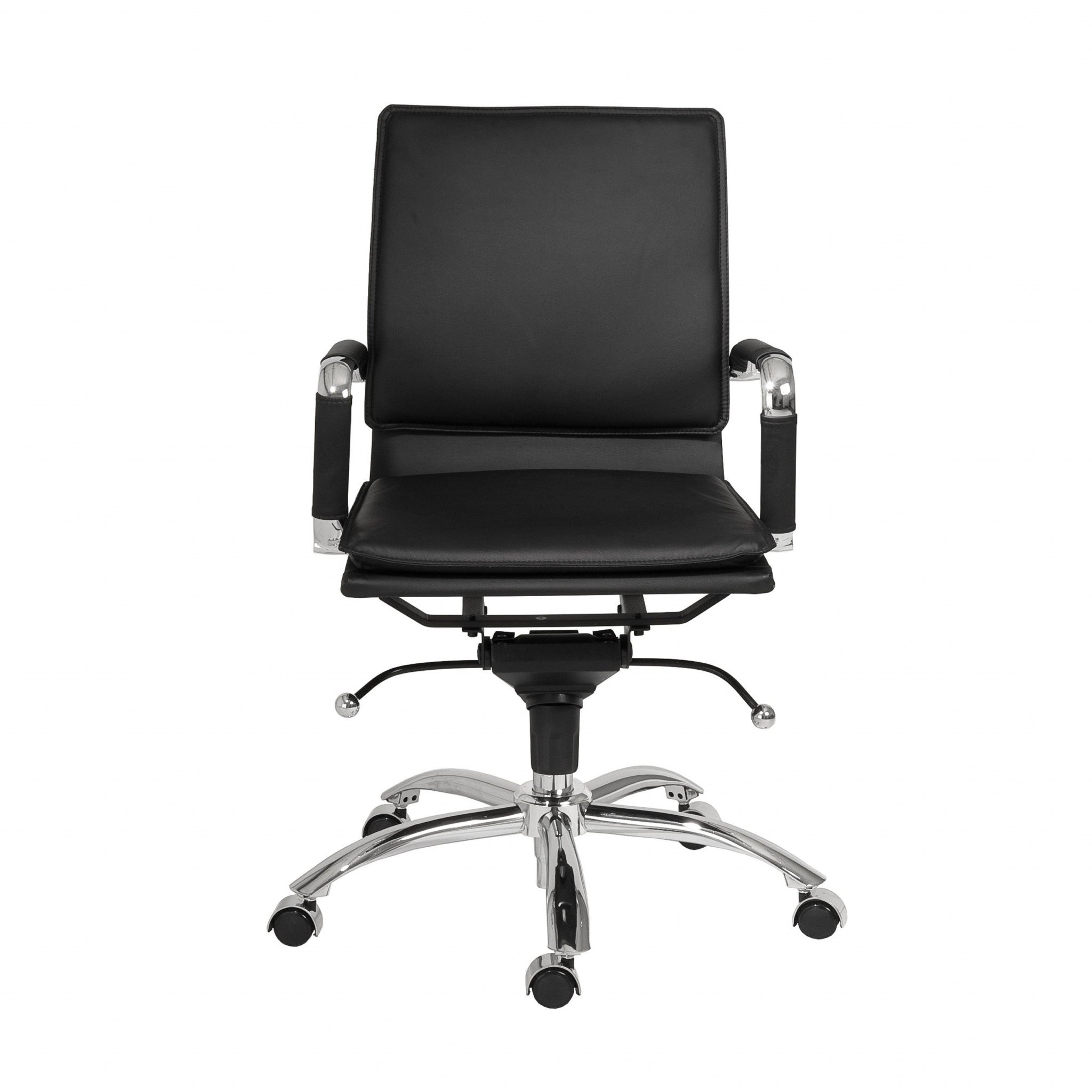 Black and Silver Adjustable Swivel Faux Leather Rolling Conference Office Chair-Office Chairs-DECOROLALA