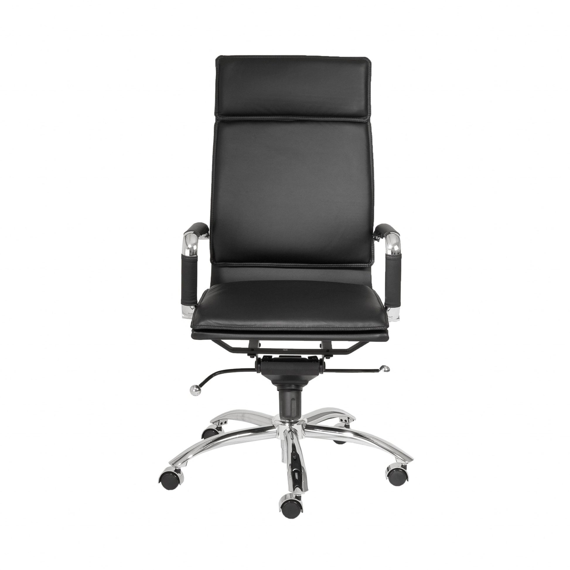 Black and Silver Adjustable Swivel Faux Leather Rolling Executive Office Chair-Office Chairs-DECOROLALA