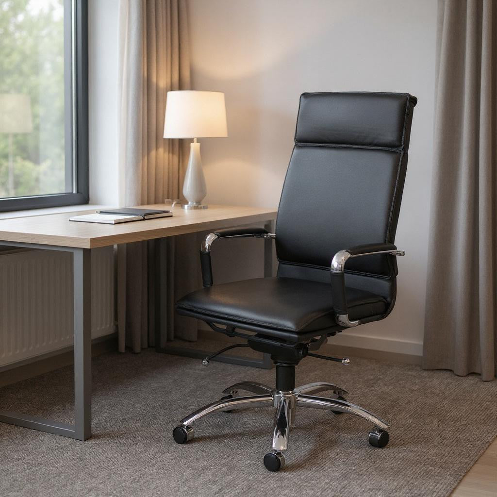 Black and Silver Adjustable Swivel Faux Leather Rolling Executive Office Chair-Office Chairs-DECOROLALA