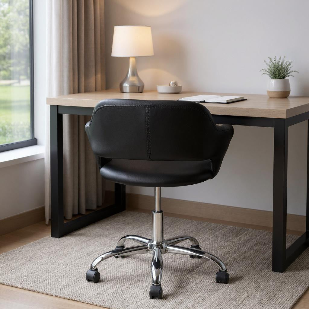 Black and Silver Adjustable Swivel Faux Leather Rolling Office Chair-Office Chairs-DECOROLALA