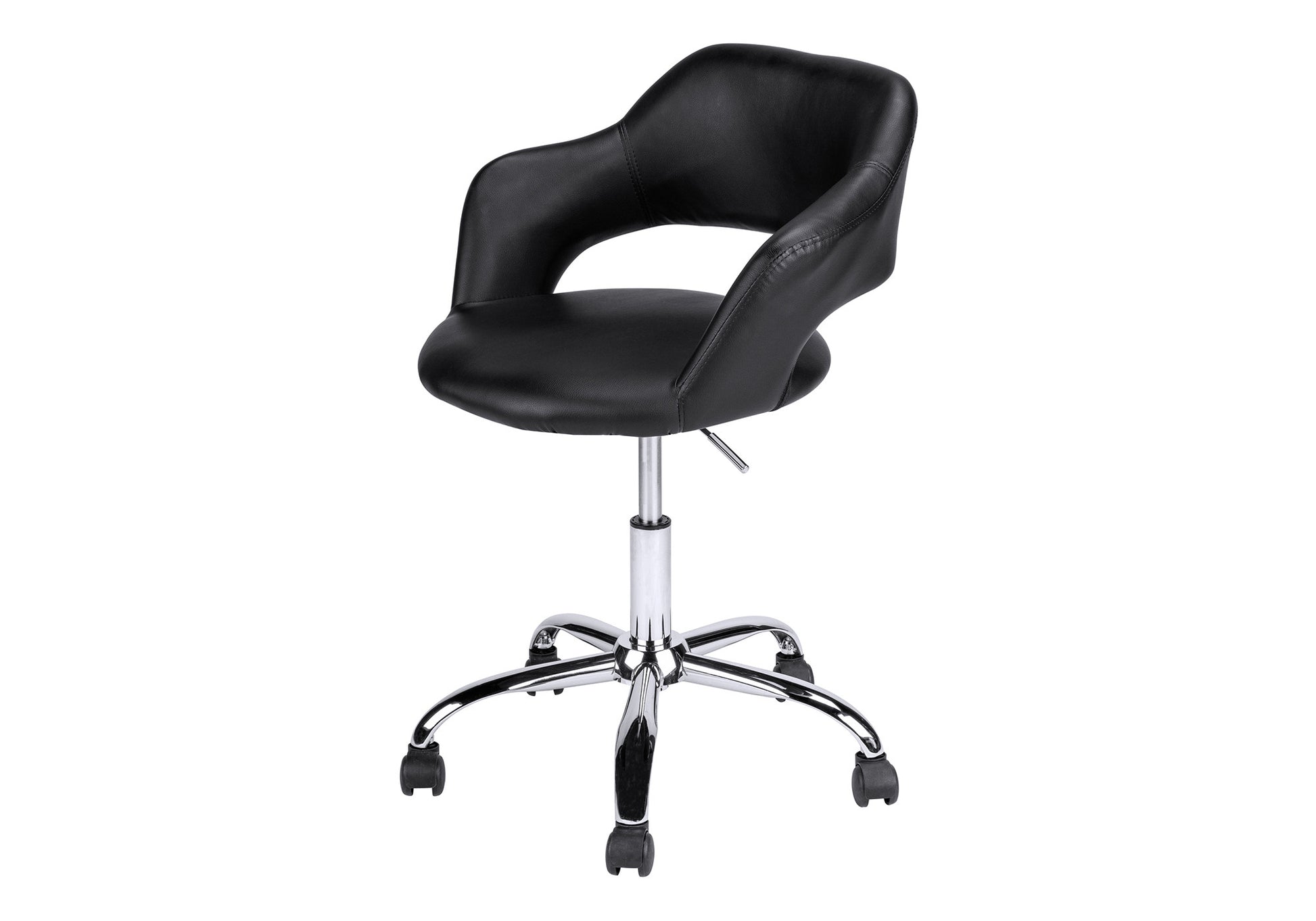 Black and Silver Adjustable Swivel Faux Leather Rolling Office Chair-Office Chairs-DECOROLALA