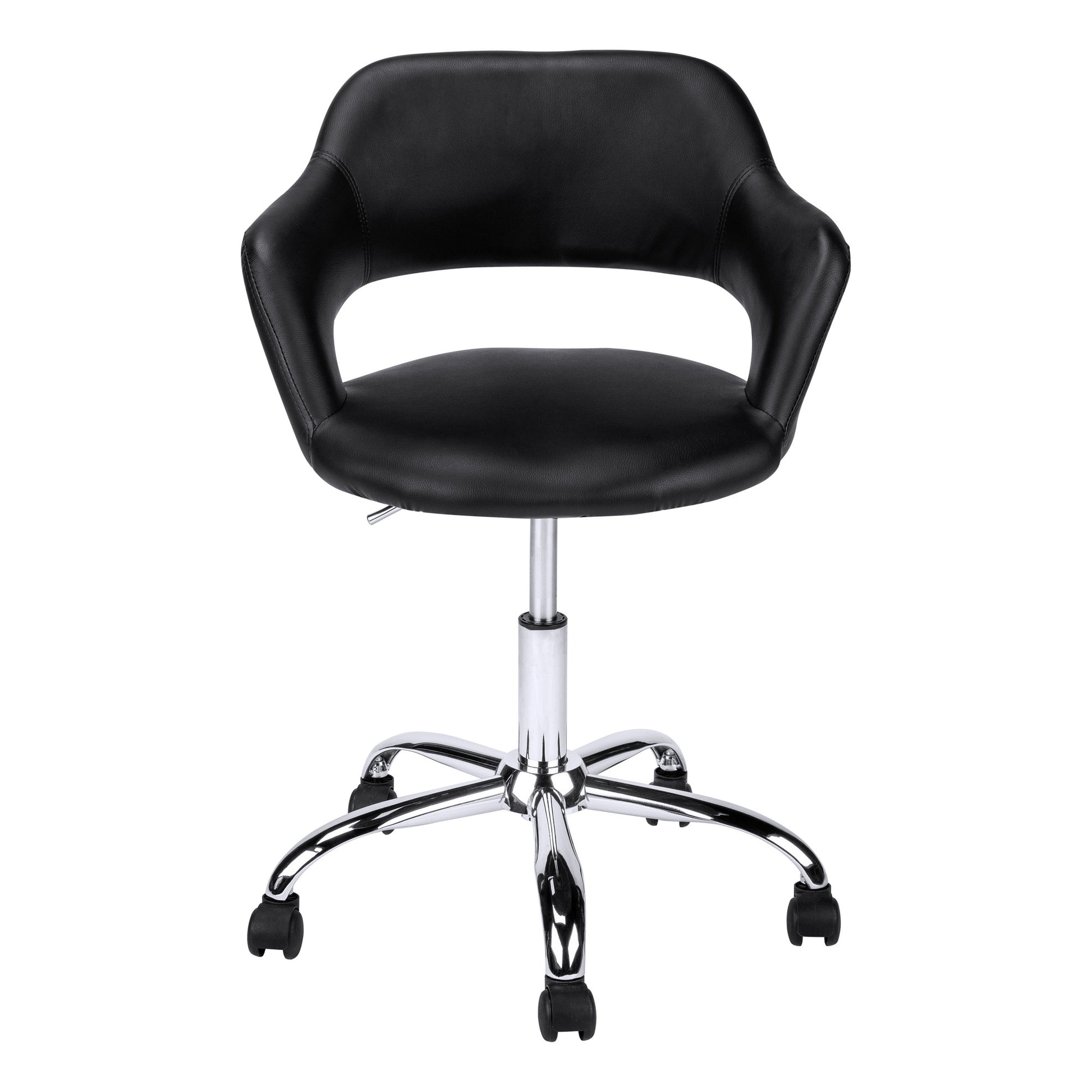 Black and Silver Adjustable Swivel Faux Leather Rolling Office Chair-Office Chairs-DECOROLALA