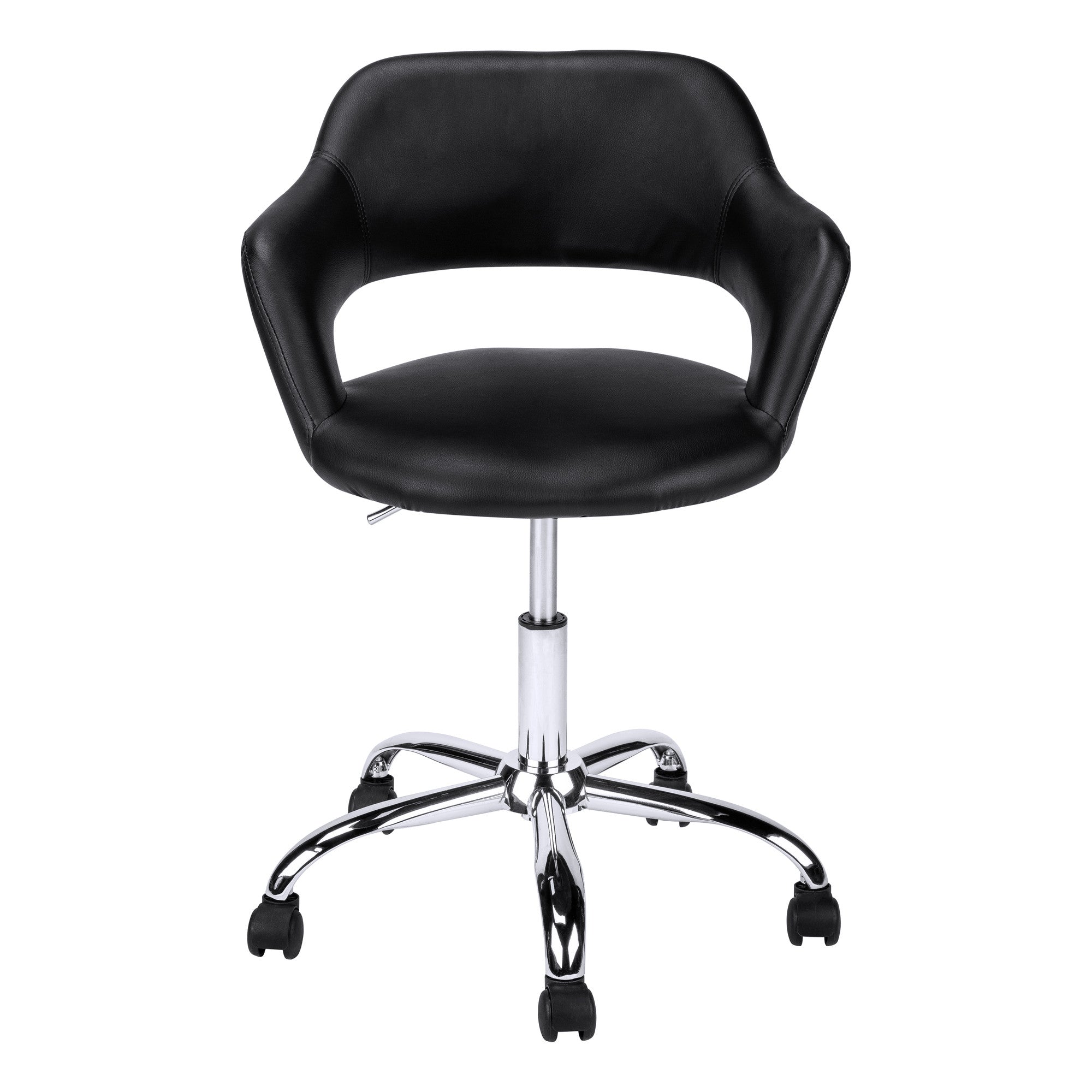 Black and Silver Adjustable Swivel Faux Leather Rolling Office Chair-Office Chairs-DECOROLALA