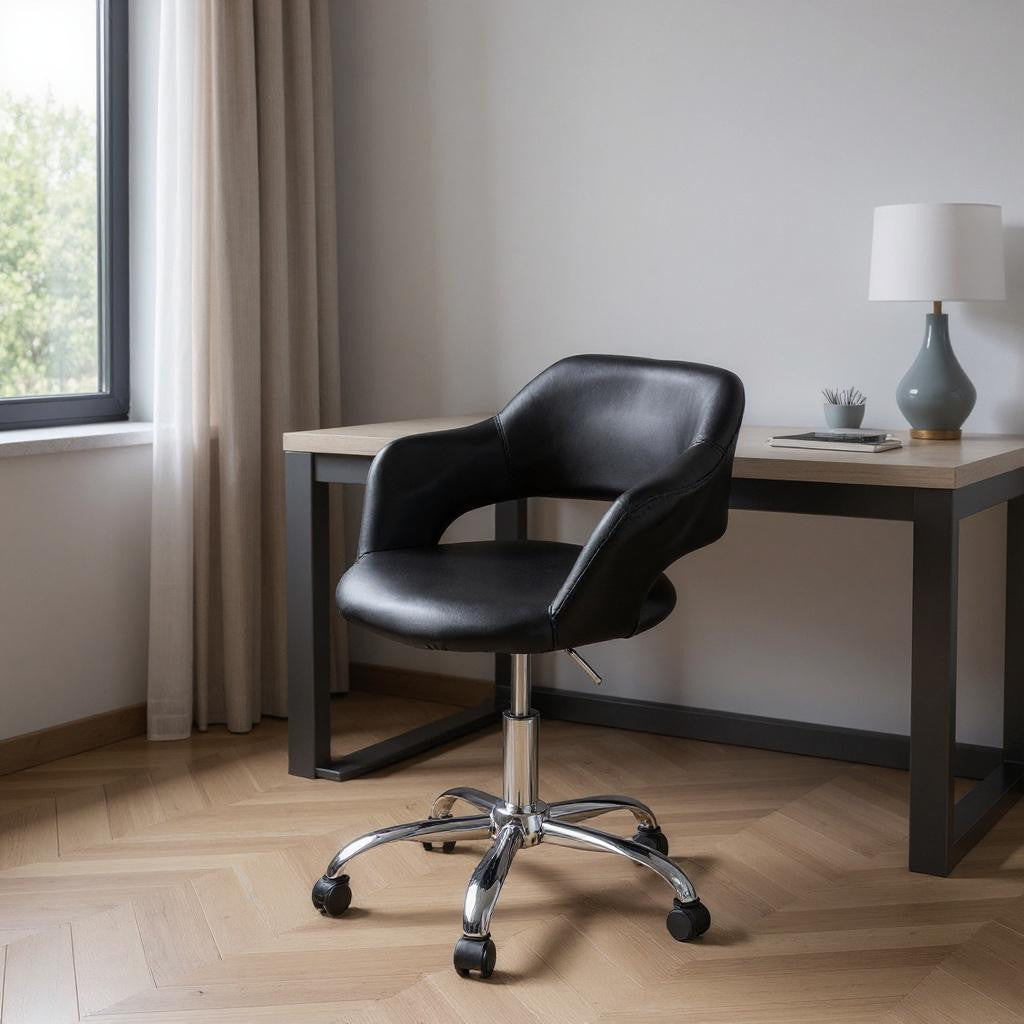 Black and Silver Adjustable Swivel Faux Leather Rolling Office Chair-Office Chairs-DECOROLALA
