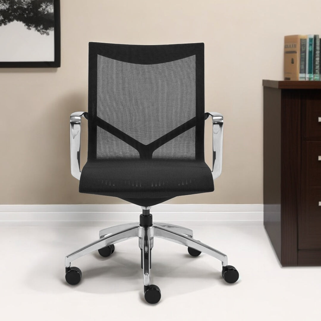 Black and Silver Adjustable Swivel Mesh Rolling Office Chair-Office Chairs-DECOROLALA
