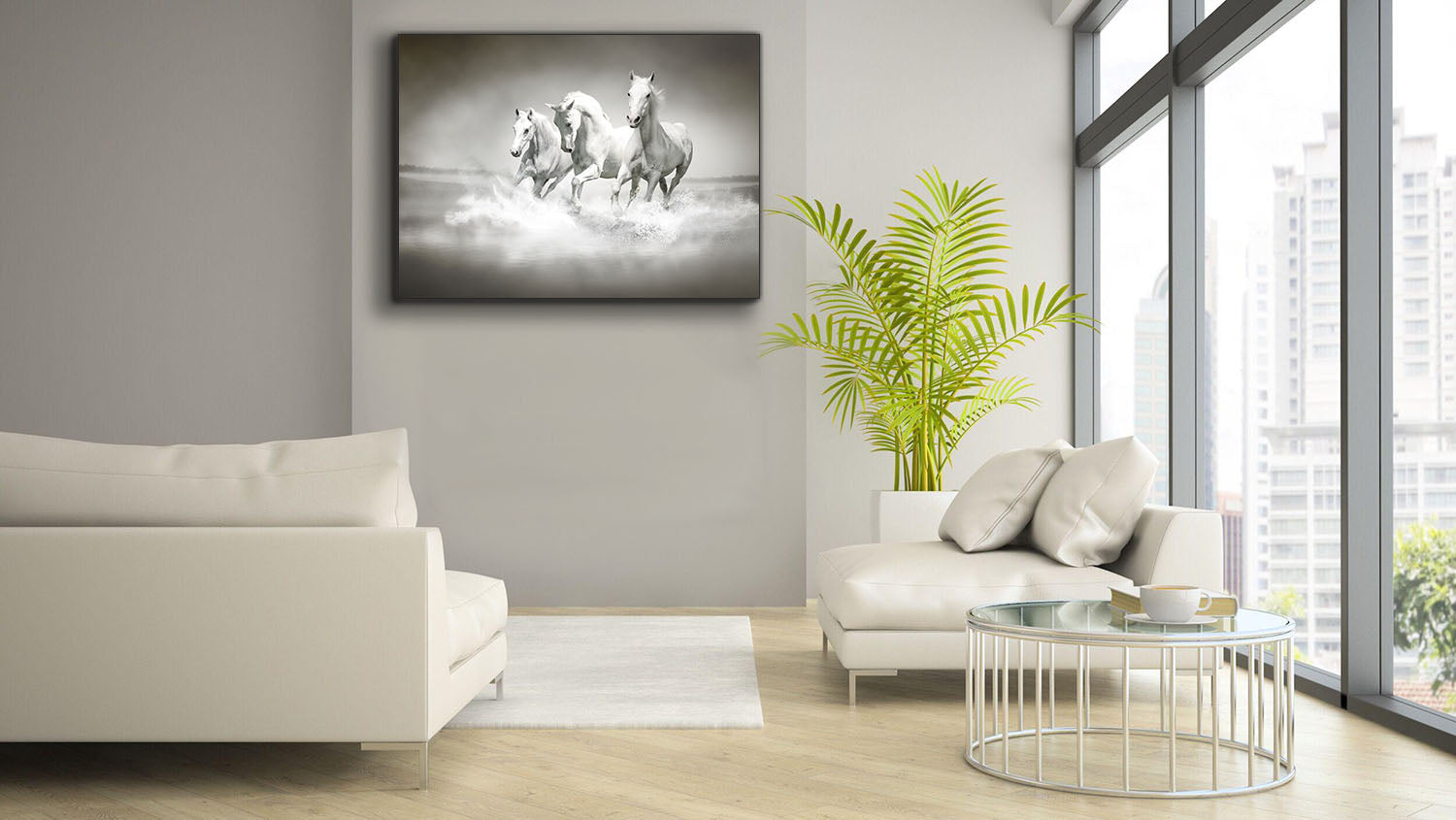 Black and White Stallions Canvas Print 48x36-Canvas Print-DECOROLALA