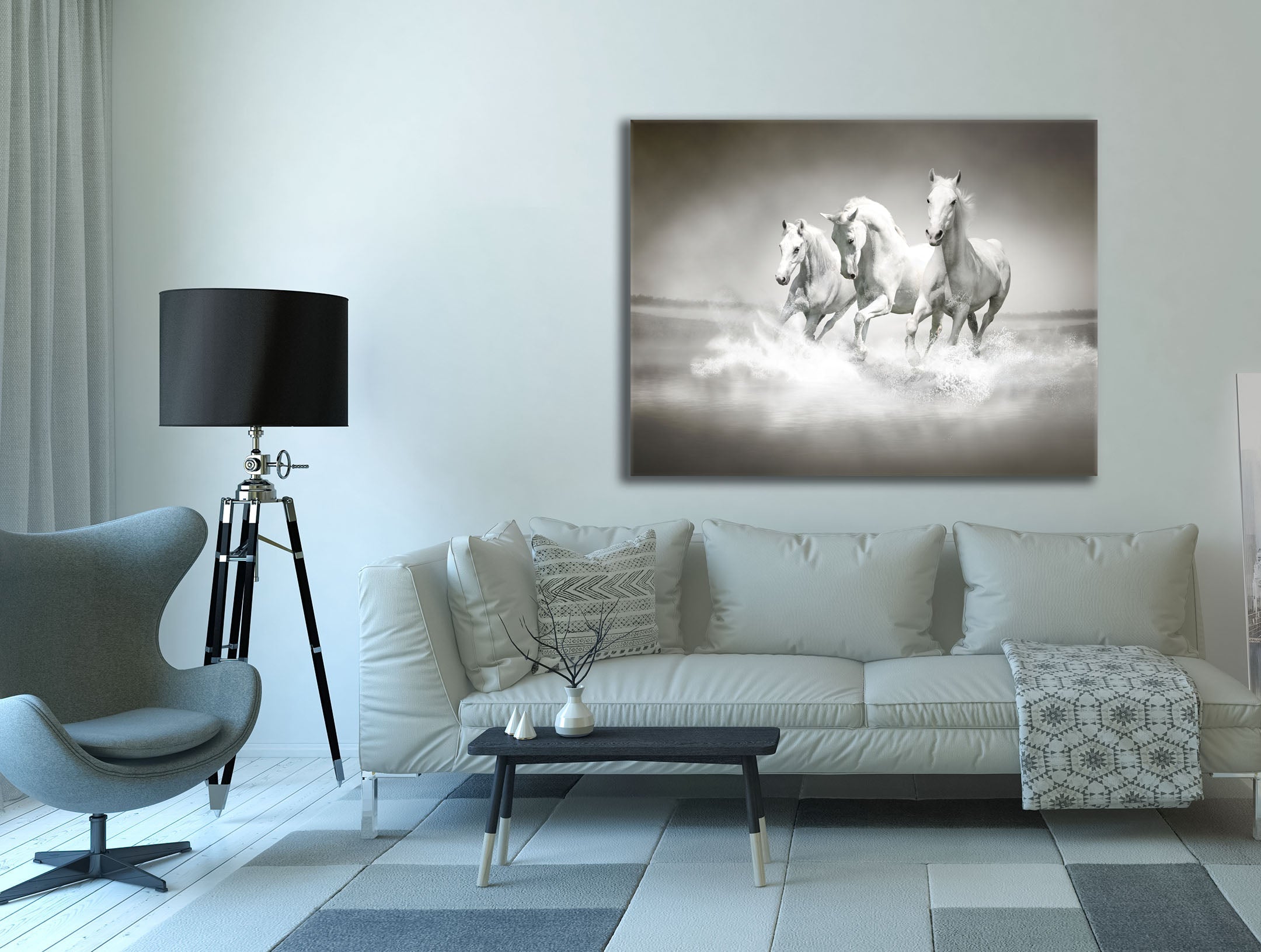 Black and White Stallions Canvas Print 48x36-Canvas Print-DECOROLALA