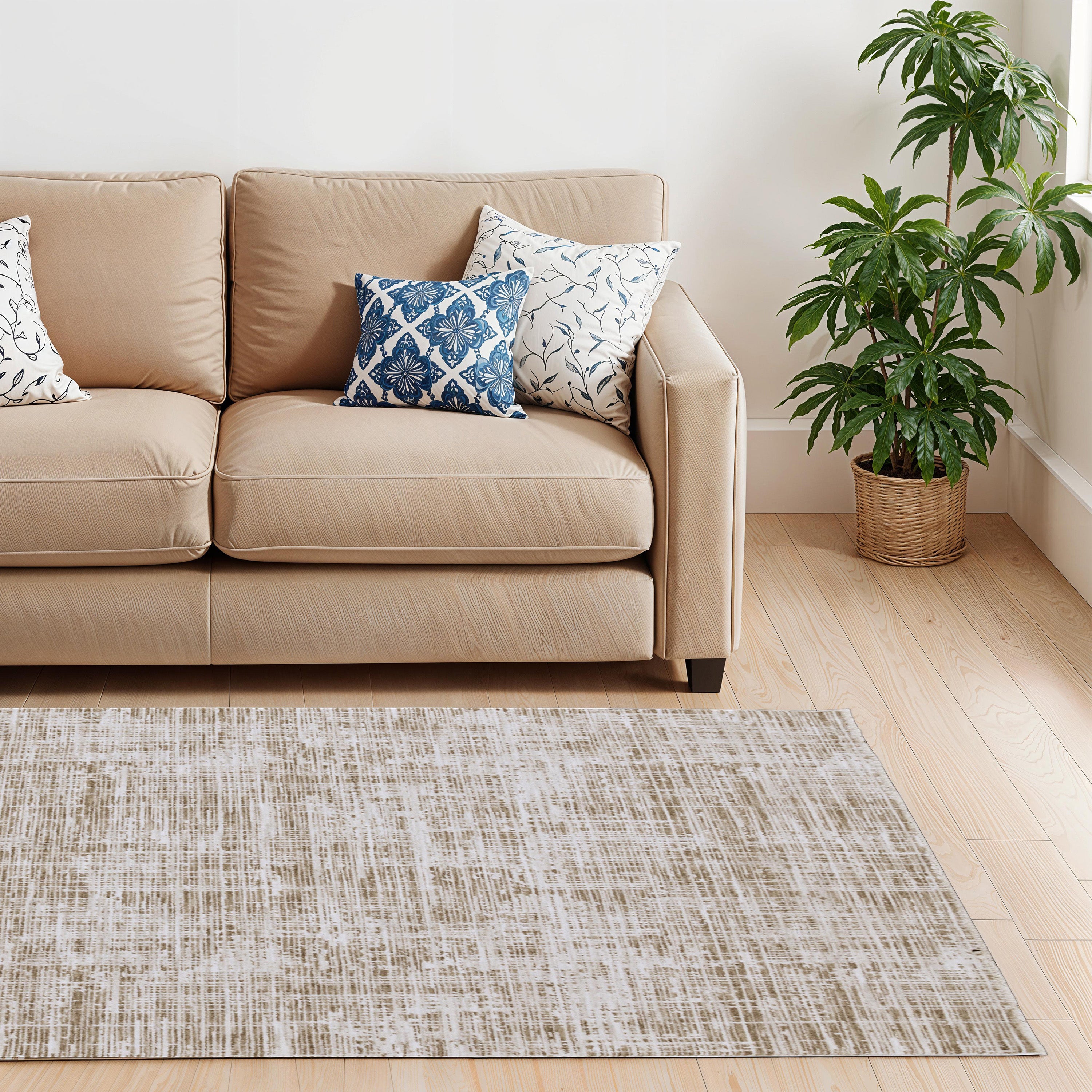 Blake Fringed Area Rug Beige Brown-DECOROLALA
