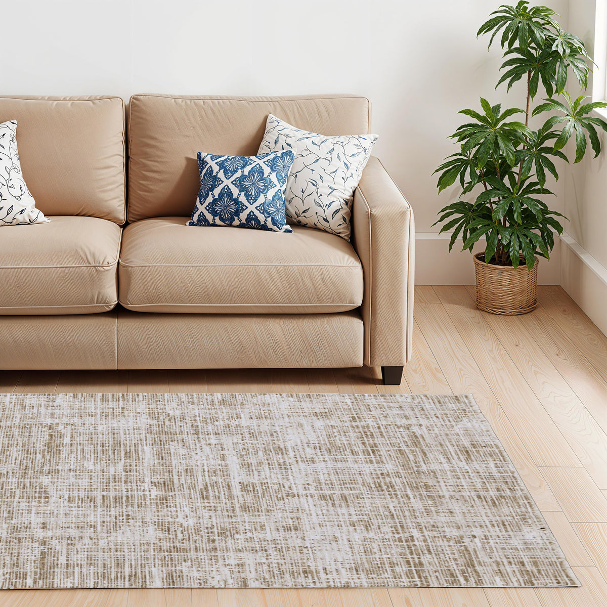 Blake Fringed Area Rug Beige Brown-Area Rugs-DECOROLALA