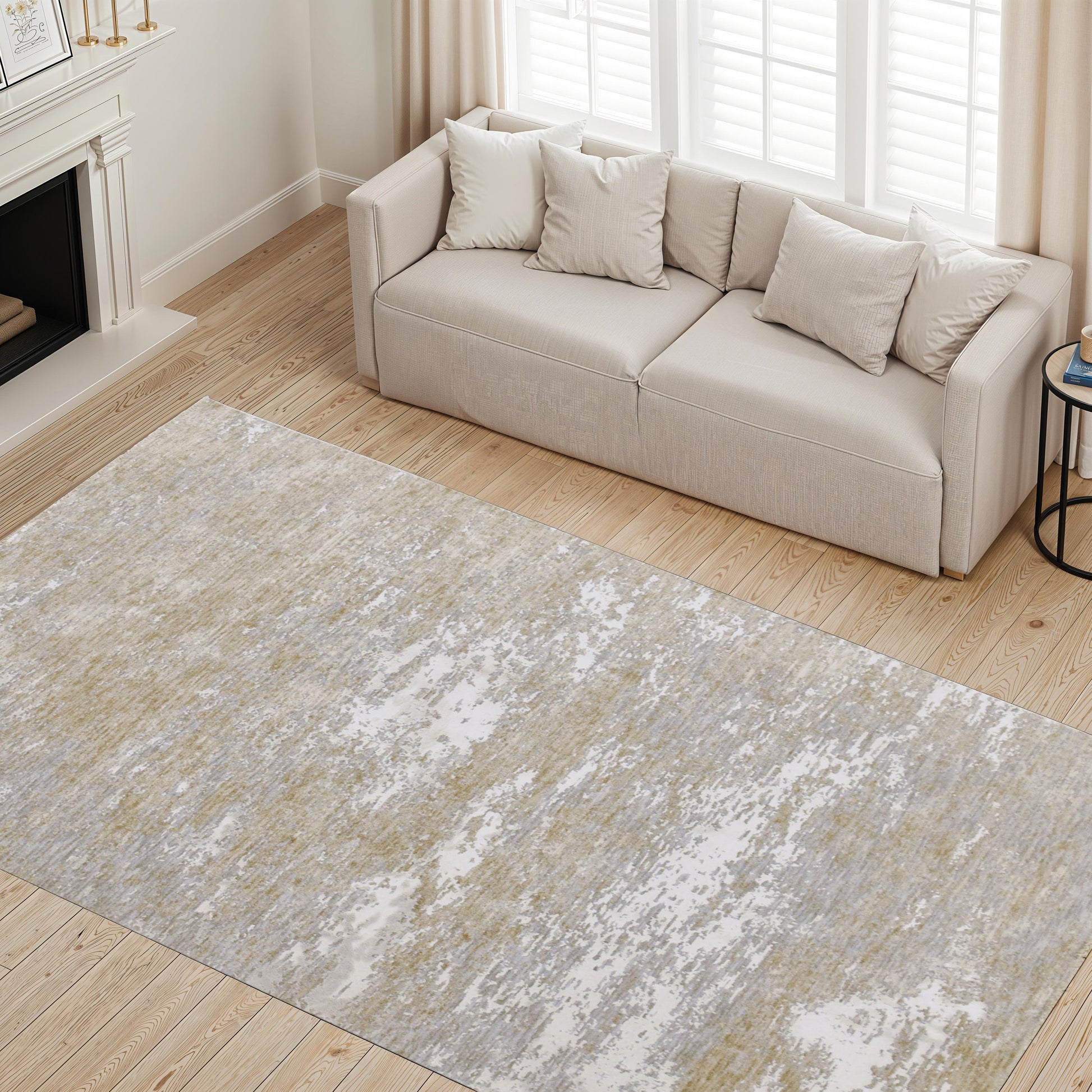 Blake Fringed Area Rug, Beige/Grey/Ivory-DECOROLALA