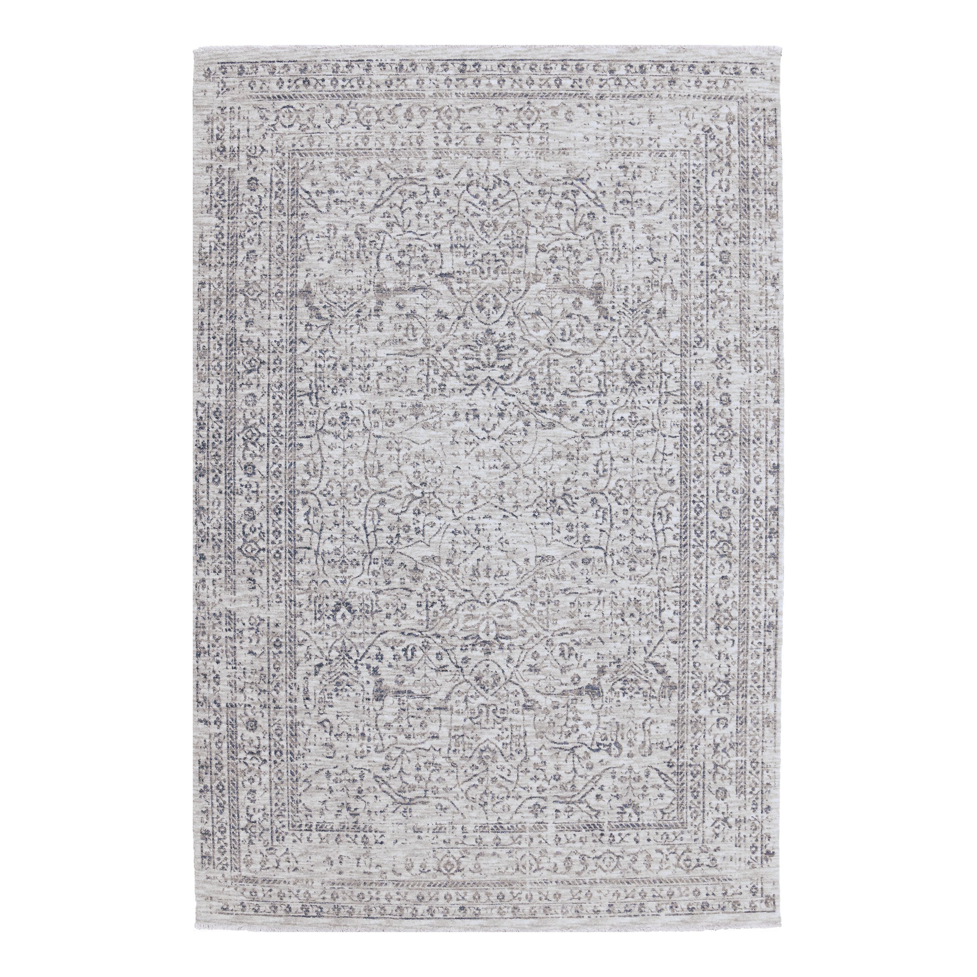 Blake Grey Blue Fringed Power Loomed Rug-DECOROLALA