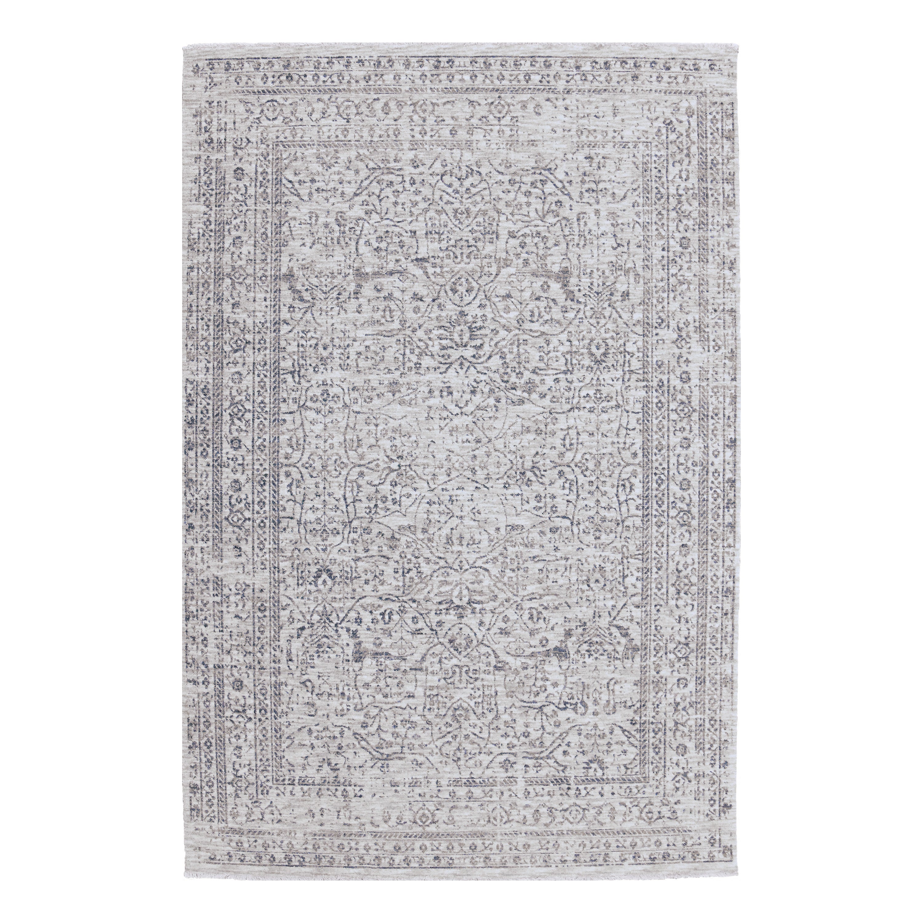 Blake Grey Blue Fringed Power Loomed Rug-DECOROLALA