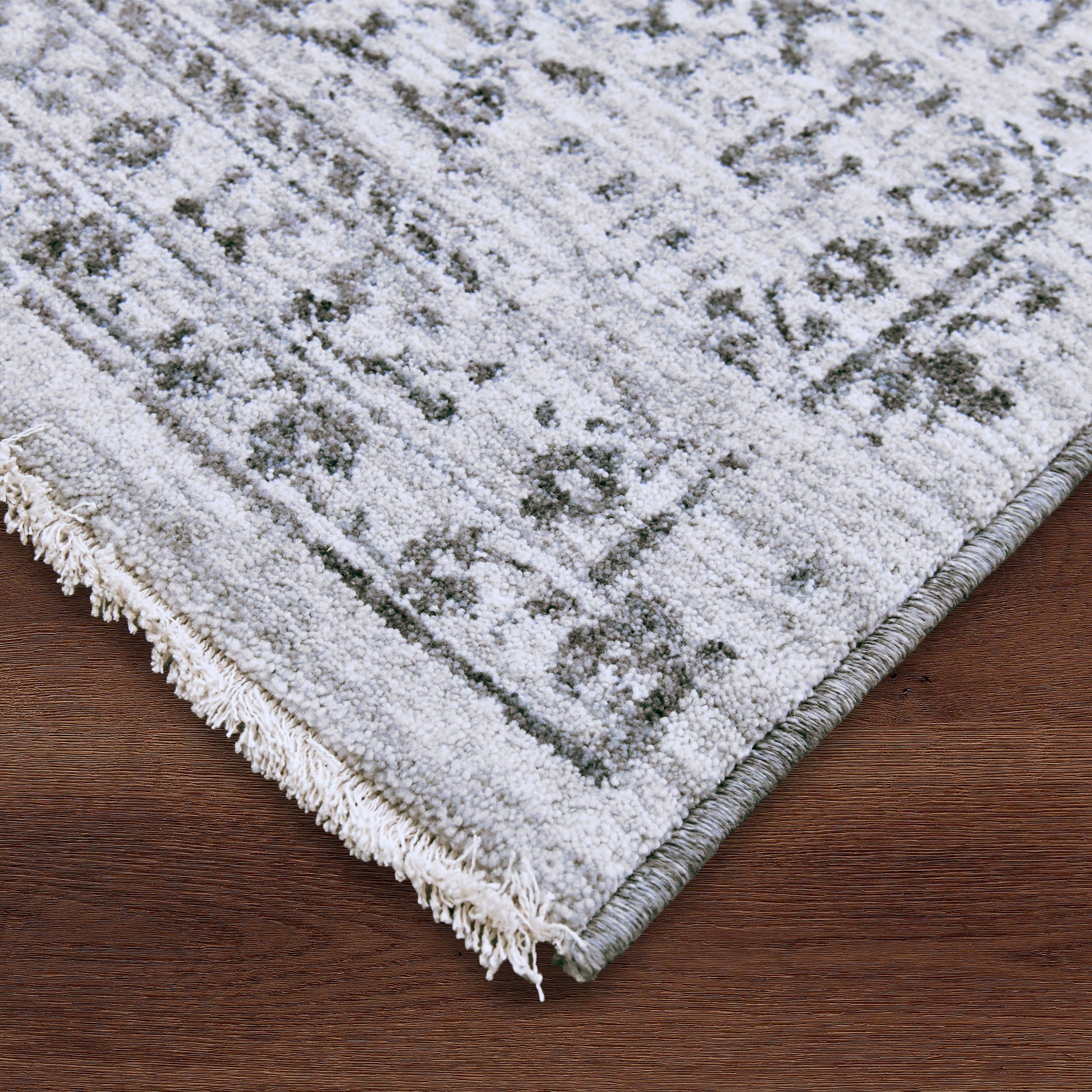 Blake Grey Blue Fringed Power Loomed Rug-DECOROLALA