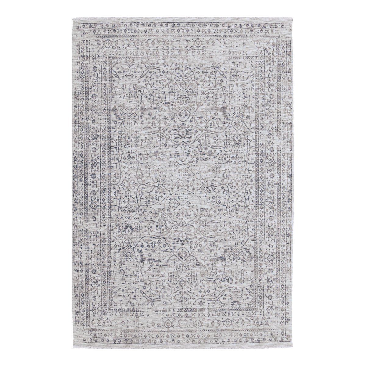 Blake Grey Blue Fringed Power Loomed Rug-Rugs-DECOROLALA