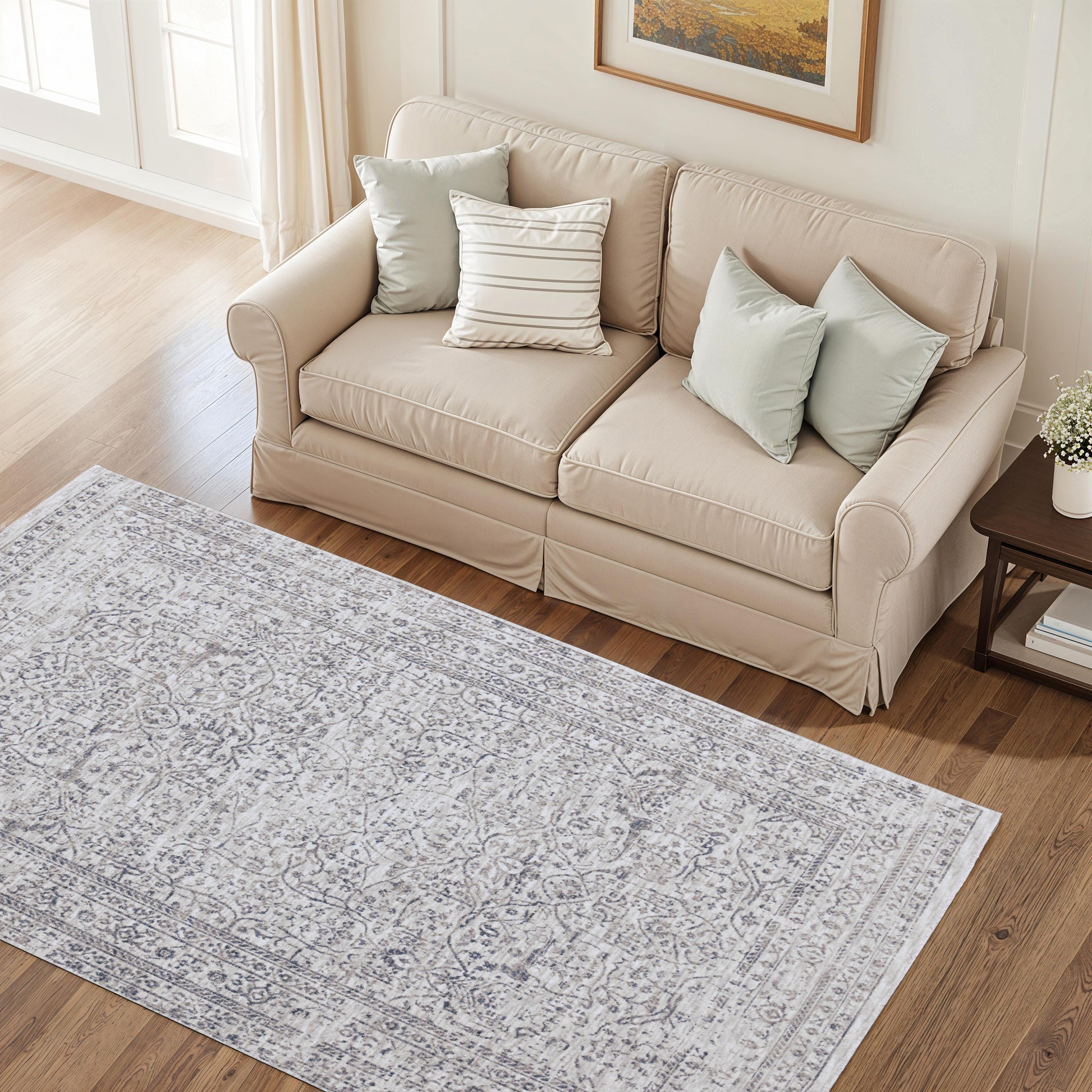 Blake Grey Blue Fringed Power Loomed Rug-DECOROLALA