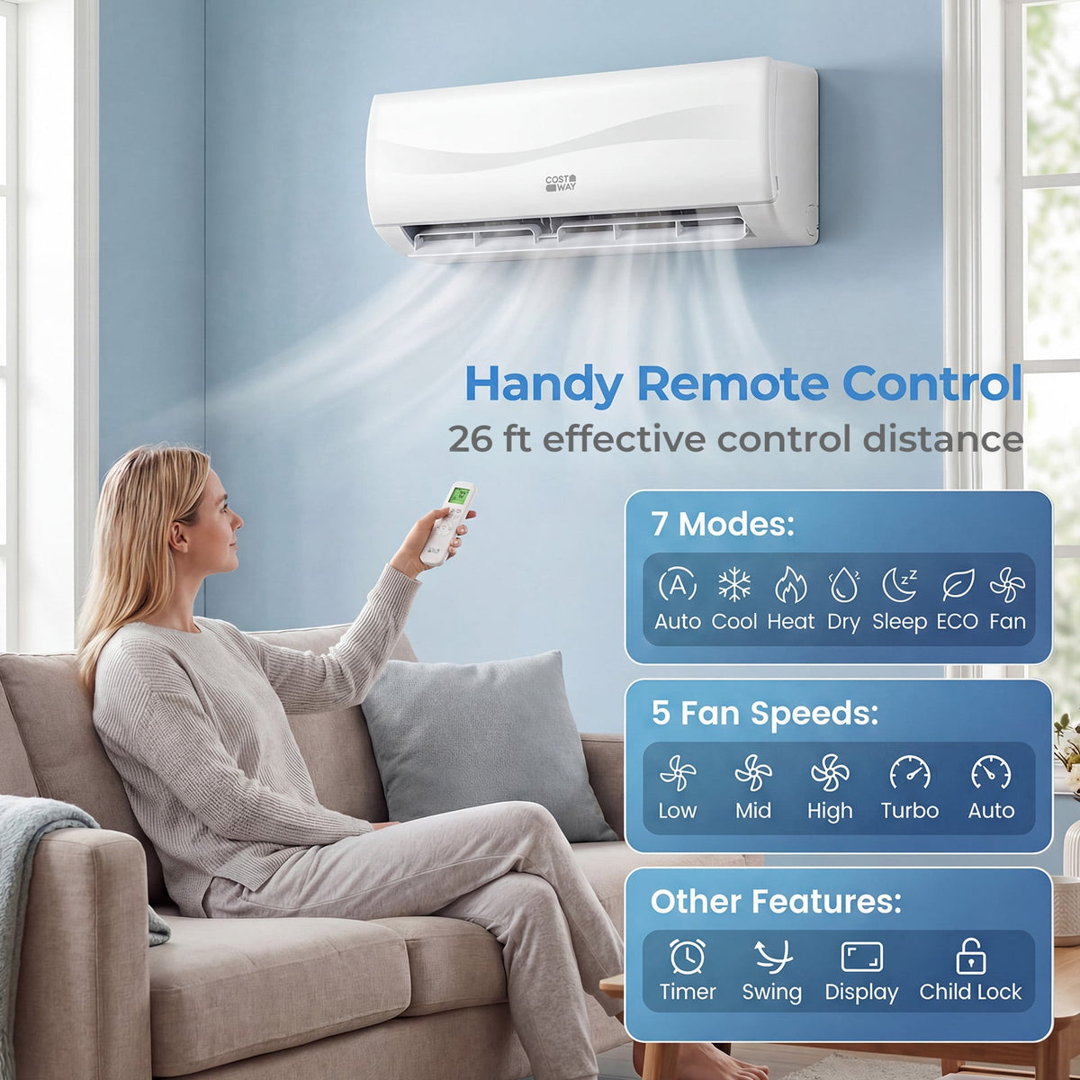 Blast Series 9100 BTU 19 SEER2 208-230V Mini Split Air Conditioner with Heat Pump-Mini Split Air Conditioners-DECOROLALA