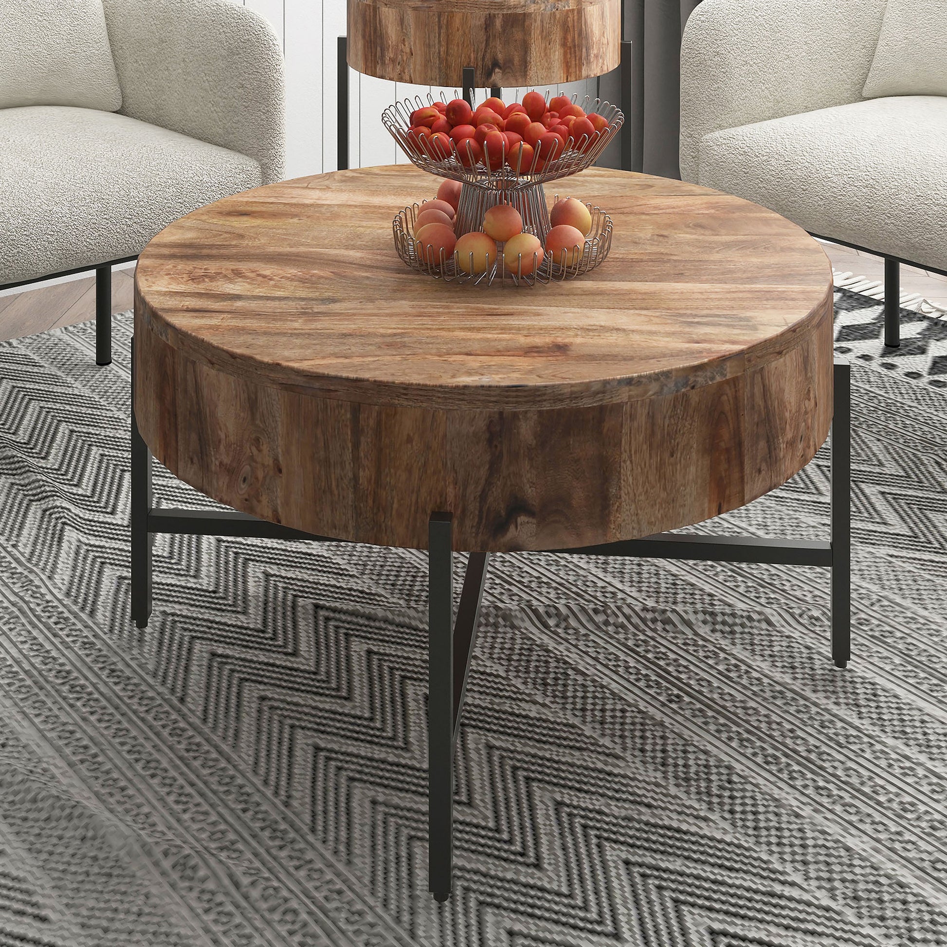 Blox Coffee Table - Natural Mango Wood with Iron Base-DECOROLALA