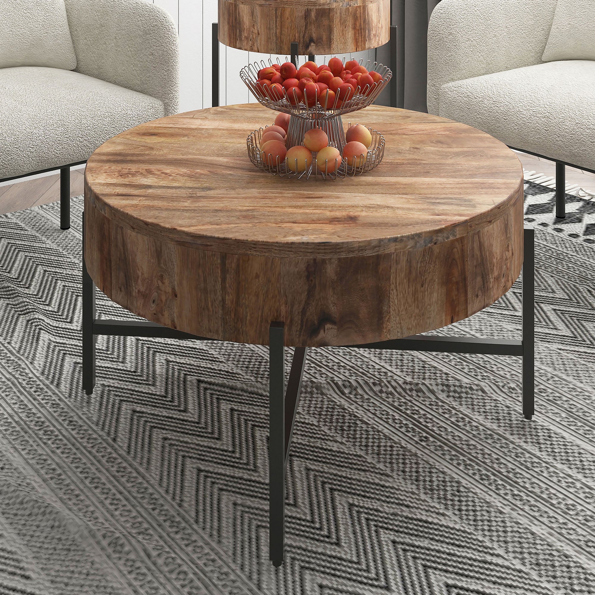 Blox Coffee Table - Natural Mango Wood with Iron Base-DECOROLALA