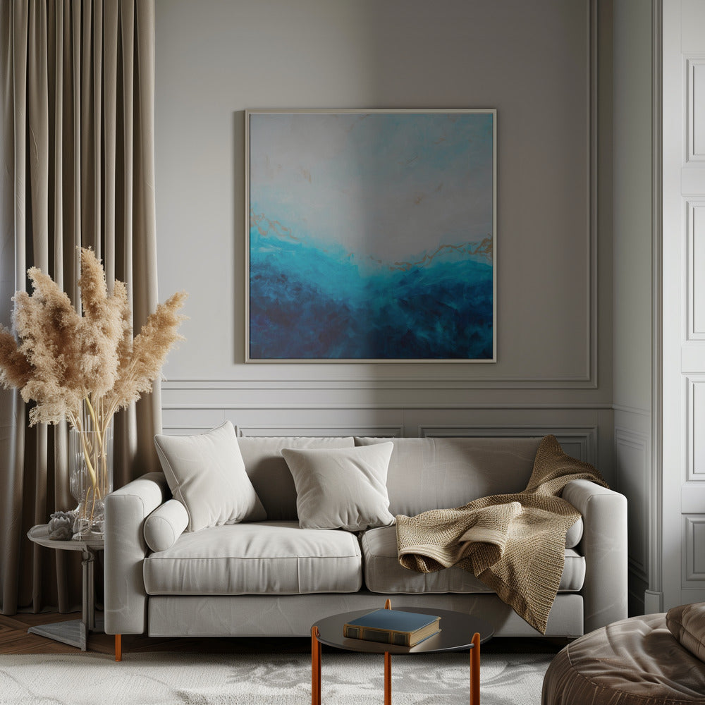 Blue Sea Golden Sunlight 1 Abstract Wall Art-Canvas Print-DECOROLALA
