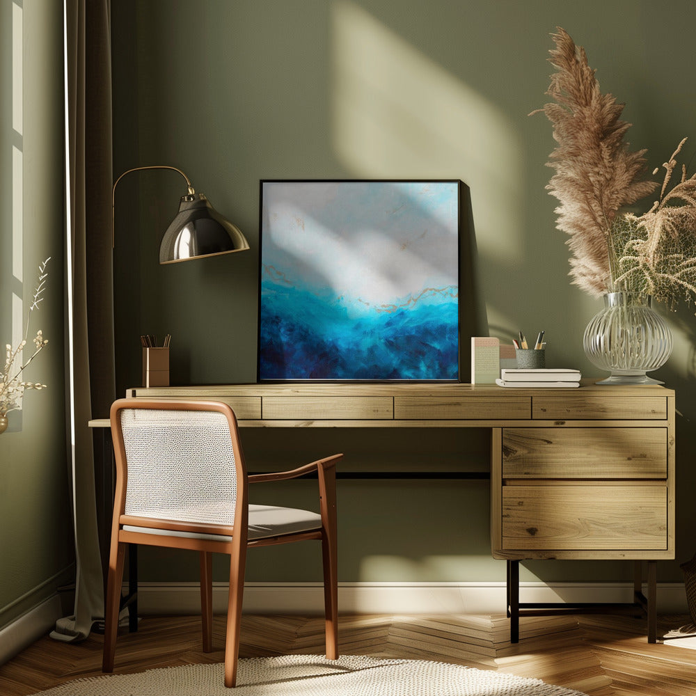 Blue Sea Golden Sunlight 1 Abstract Wall Art-Canvas Print-DECOROLALA