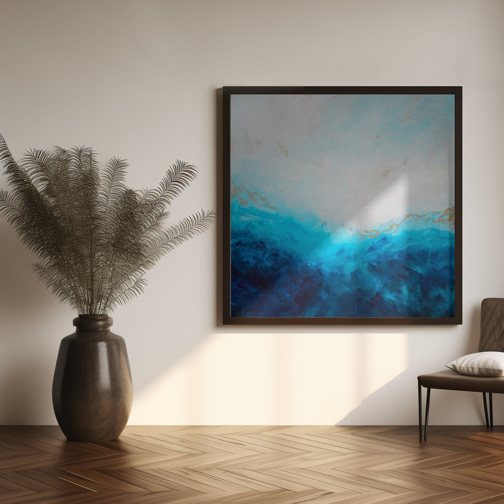 Blue Sea Golden Sunlight 1 Abstract Wall Art-Canvas Print-DECOROLALA