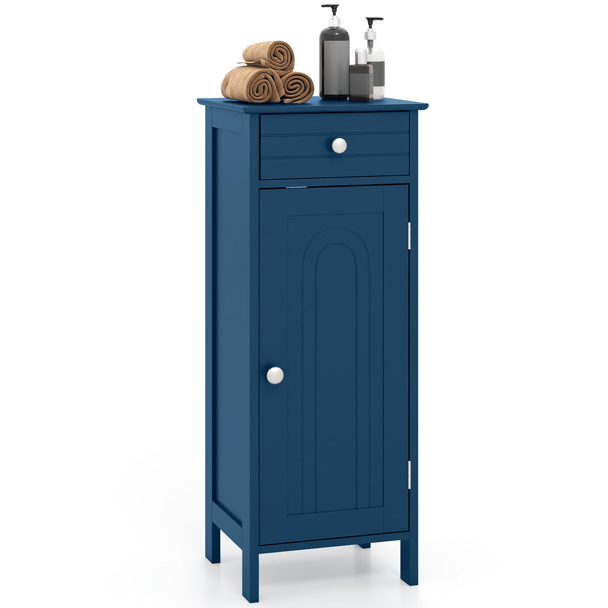 Blue Wooden Bathroom Floor Cabinet with Drawer - 14" x 12" x 34.5"-Floor Cabinets-DECOROLALA