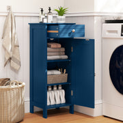 Blue Wooden Bathroom Floor Cabinet with Drawer - 14" x 12" x 34.5"-Floor Cabinets-DECOROLALA