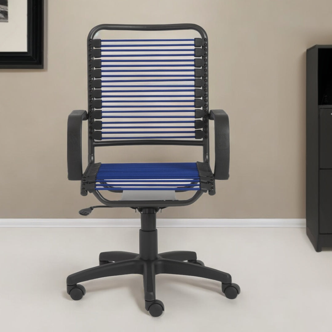 Blue and Black Adjustable Swivel Bungee Rolling Office Chair-Office Chairs-DECOROLALA