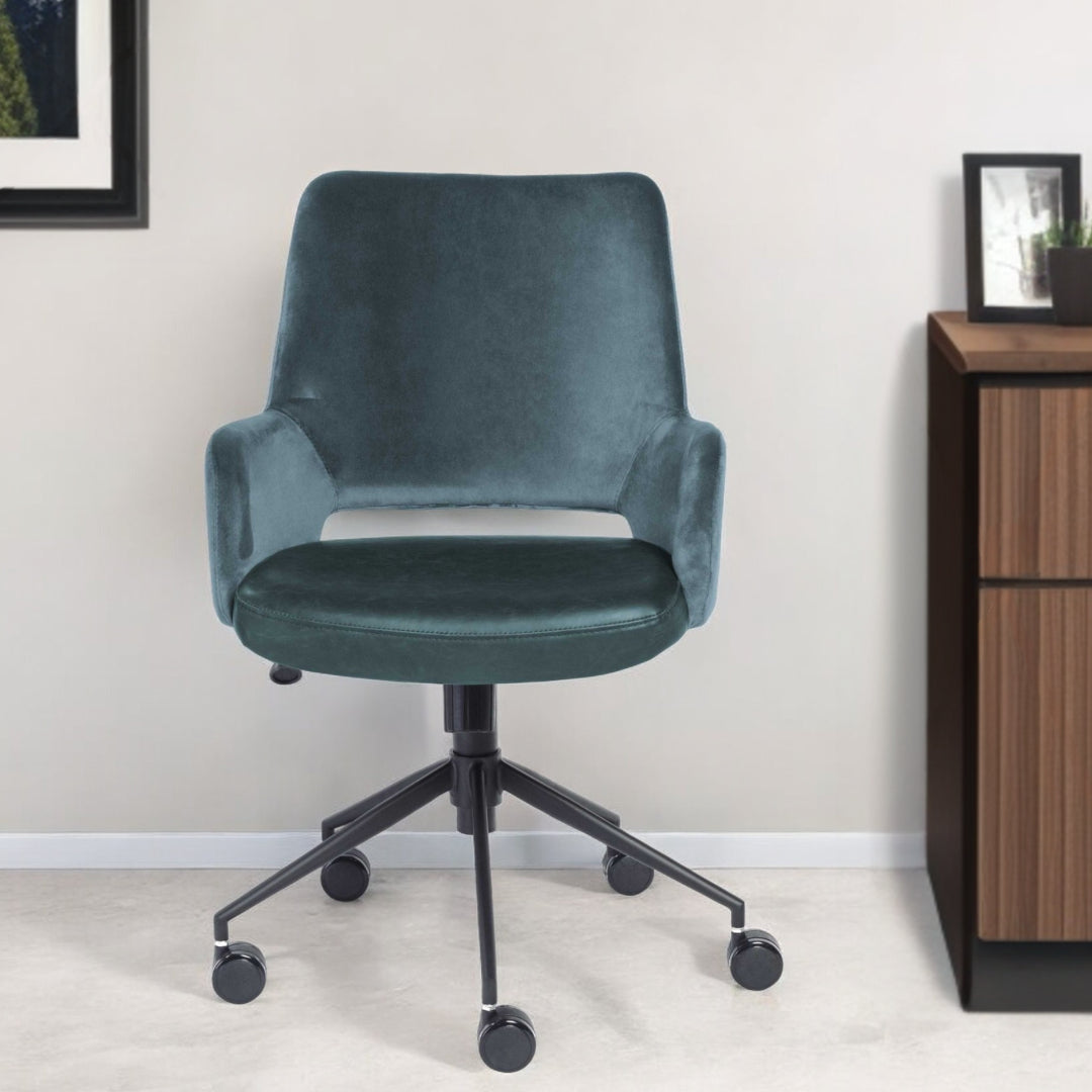 Blue and Black Adjustable Swivel Fabric Rolling Office Chair-Office Chairs-DECOROLALA