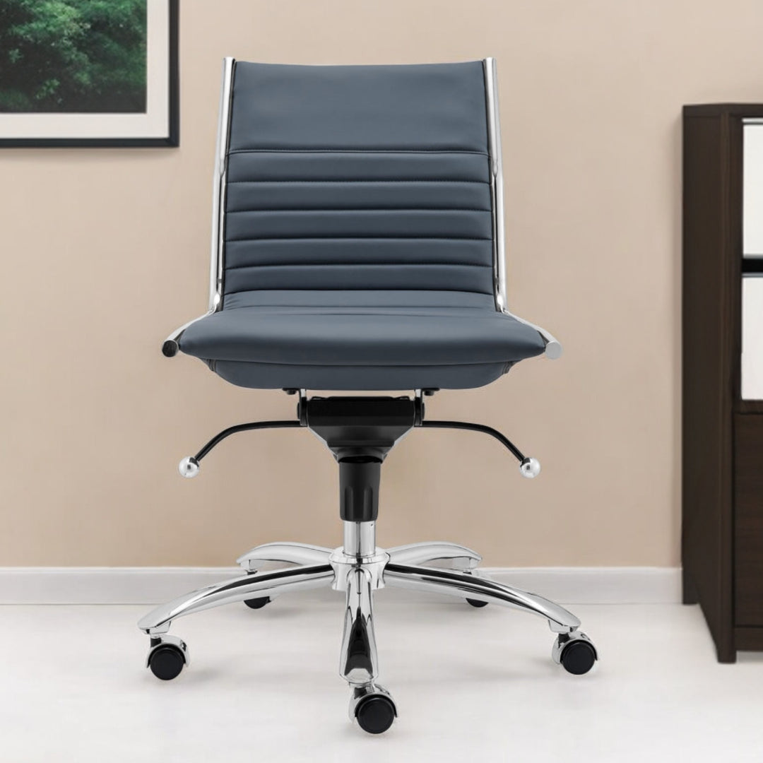 Blue and Silver Adjustable Swivel Faux Leather Rolling Conference Office Chair-Office Chairs-DECOROLALA
