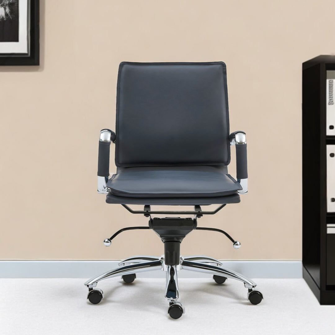 Blue and Silver Adjustable Swivel Faux Leather Rolling Conference Office Chair-Office Chairs-DECOROLALA