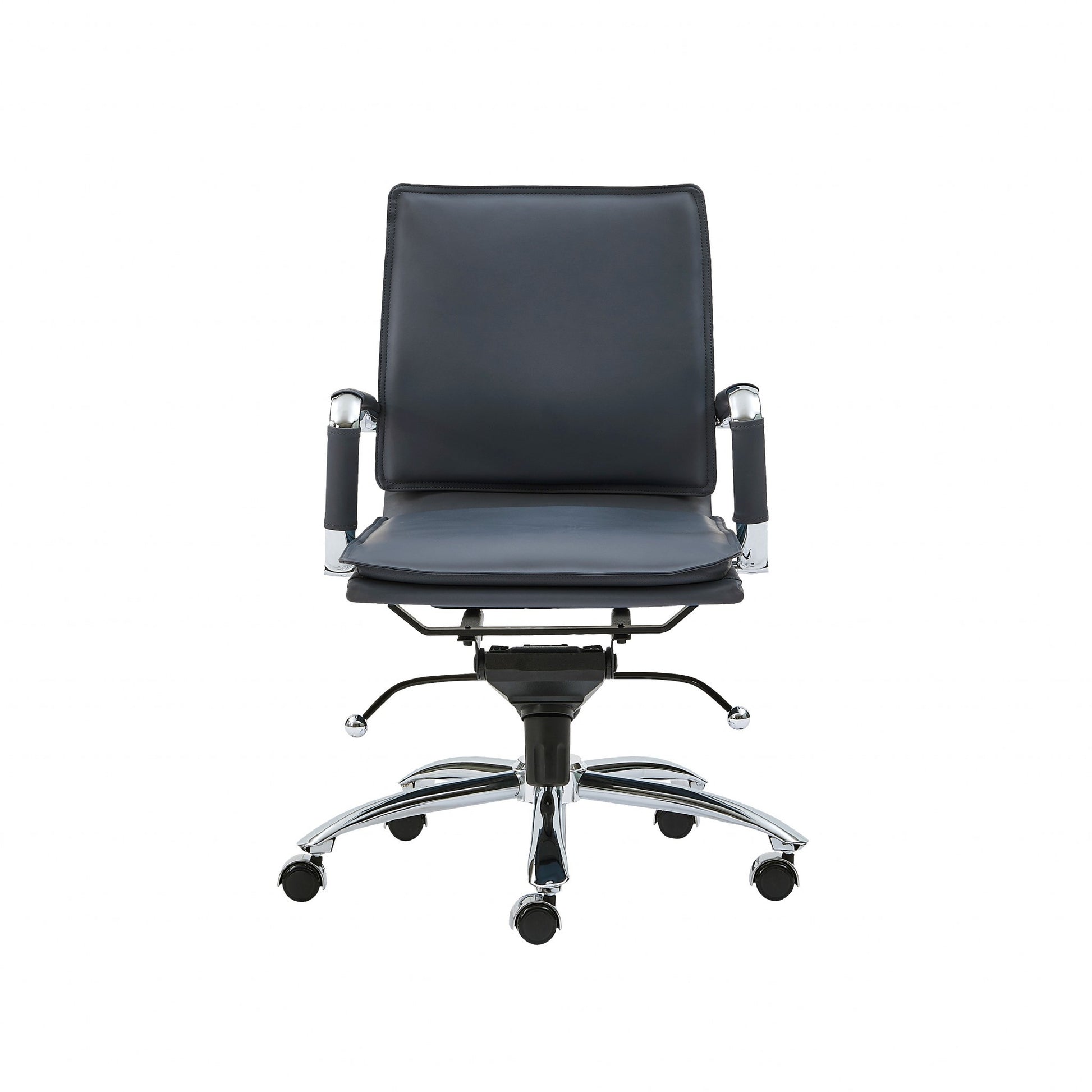 Blue and Silver Adjustable Swivel Faux Leather Rolling Conference Office Chair-Office Chairs-DECOROLALA