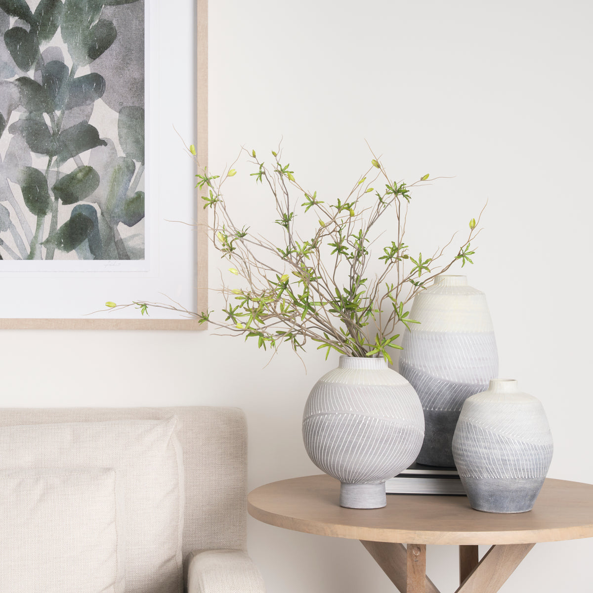Blume 12.5H Off-White w/ Gray Textured Vase-Vase-DECOROLALA