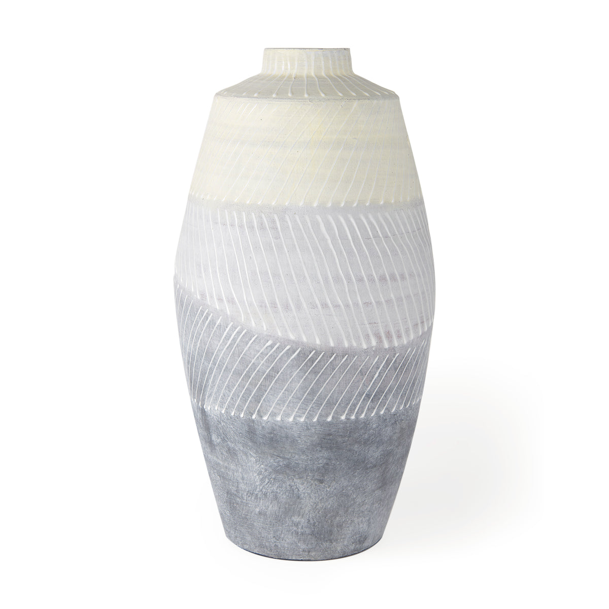 Blume Off-White and Gray Textured Floor Vase-Vases-DECOROLALA