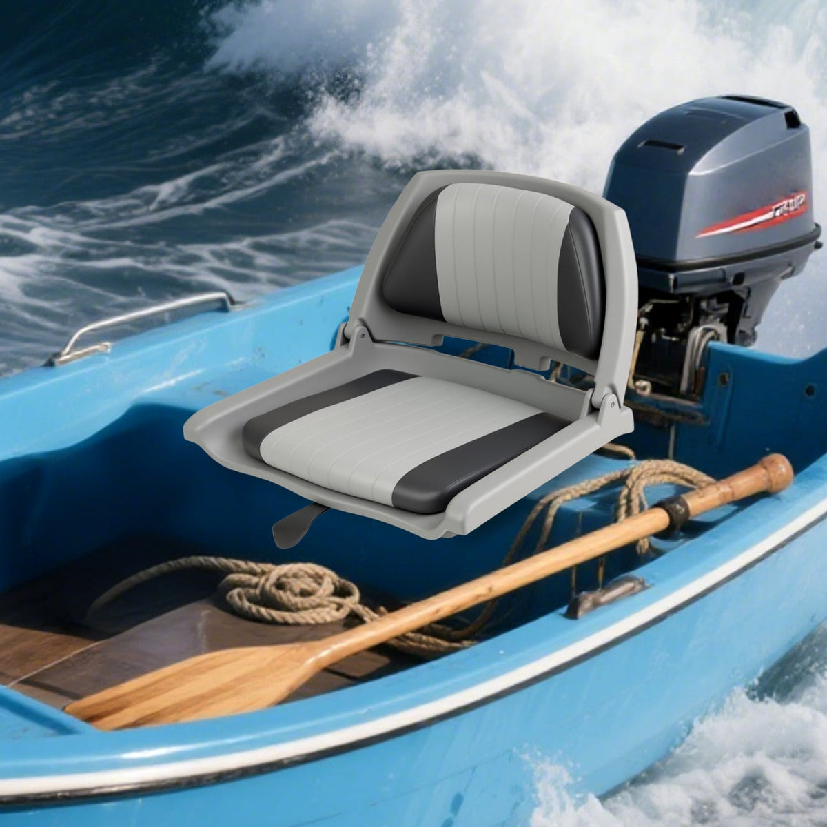 Boat Seat Folding Low Back Boat Chair with Marine-Grade PVC-Gray-Water Sports-DECOROLALA