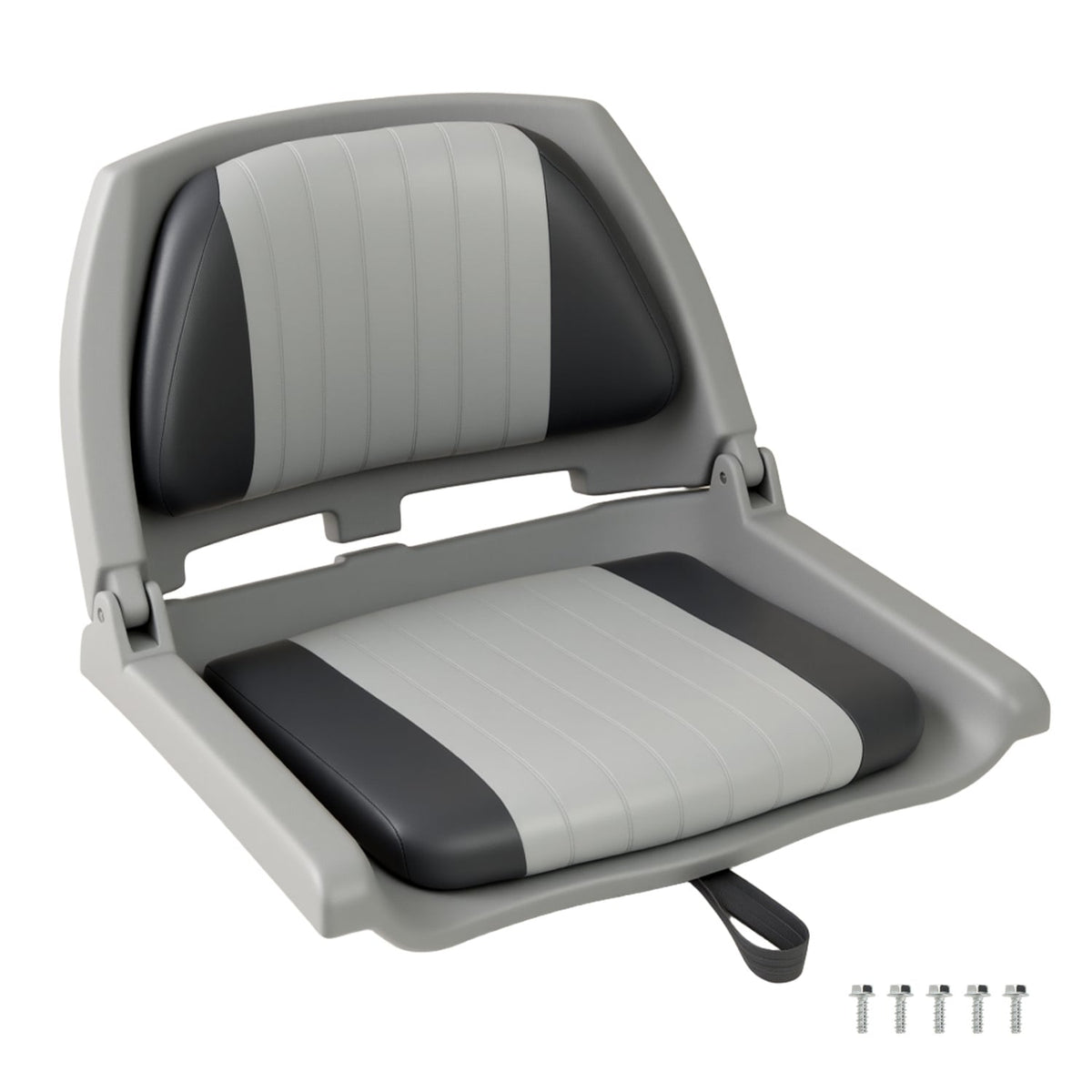 Boat Seat Folding Low Back Boat Chair with Marine-Grade PVC-Gray-Water Sports-DECOROLALA