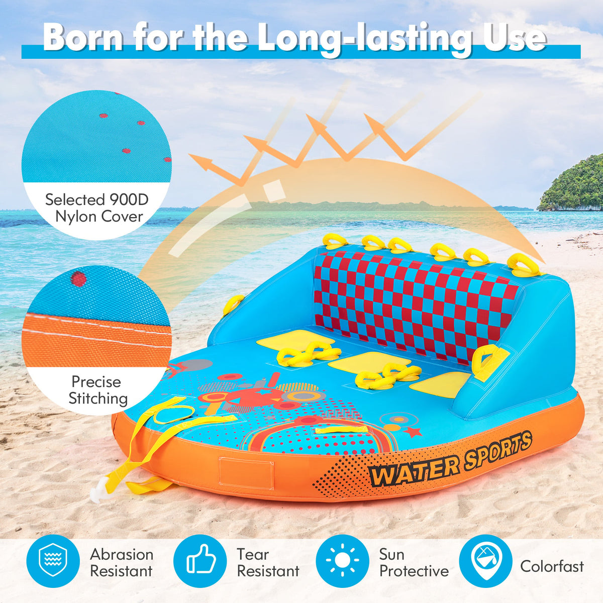 Boating 3 Riders Towable Tube Water Sport Towables Sofa Pull Tube with Nylon Cover-Water Sports-DECOROLALA