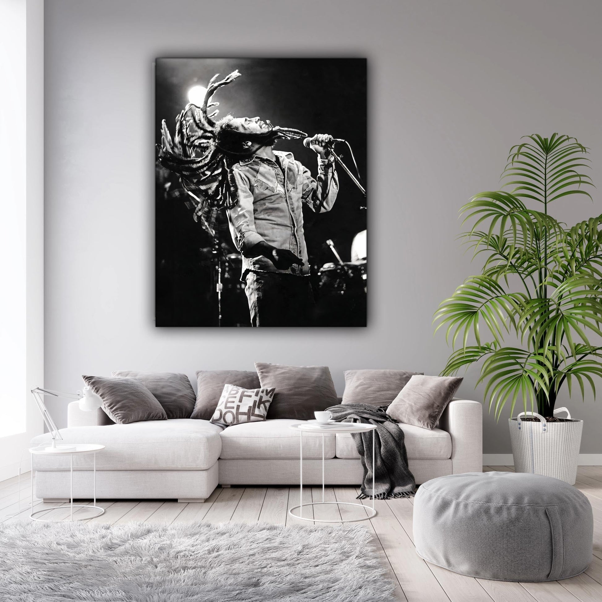 Bob Marley Canvas Poster 48x36 Silver Finish-Canvas Print-DECOROLALA