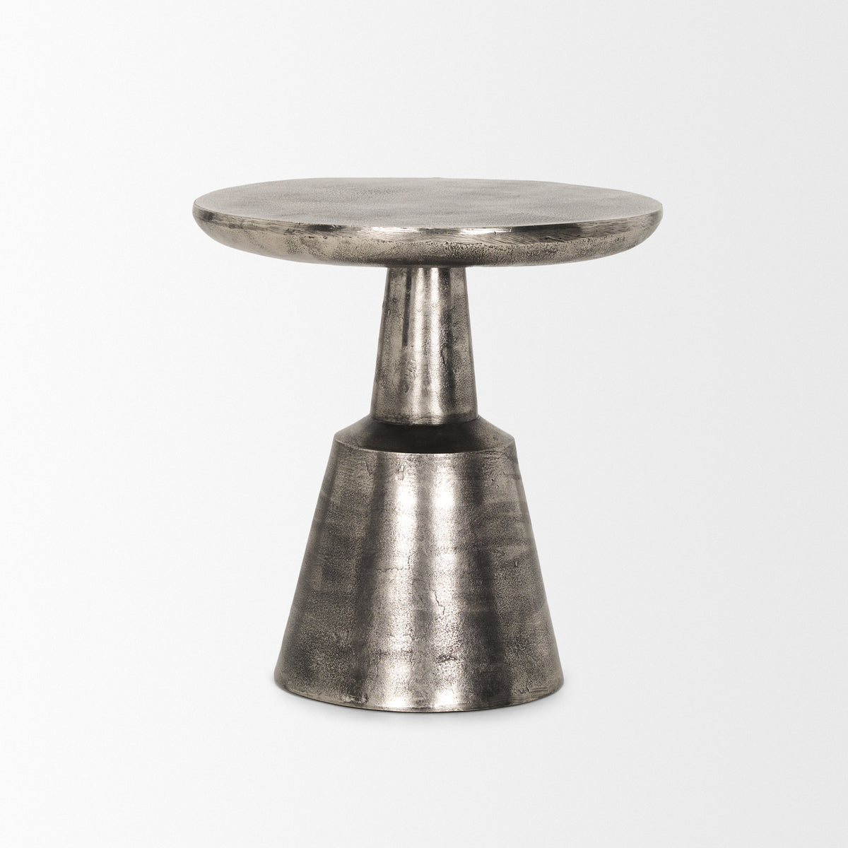 Bobbi Textured Polished Nickel Cast Aluminum Metal Accent Table-Accent Tables-DECOROLALA