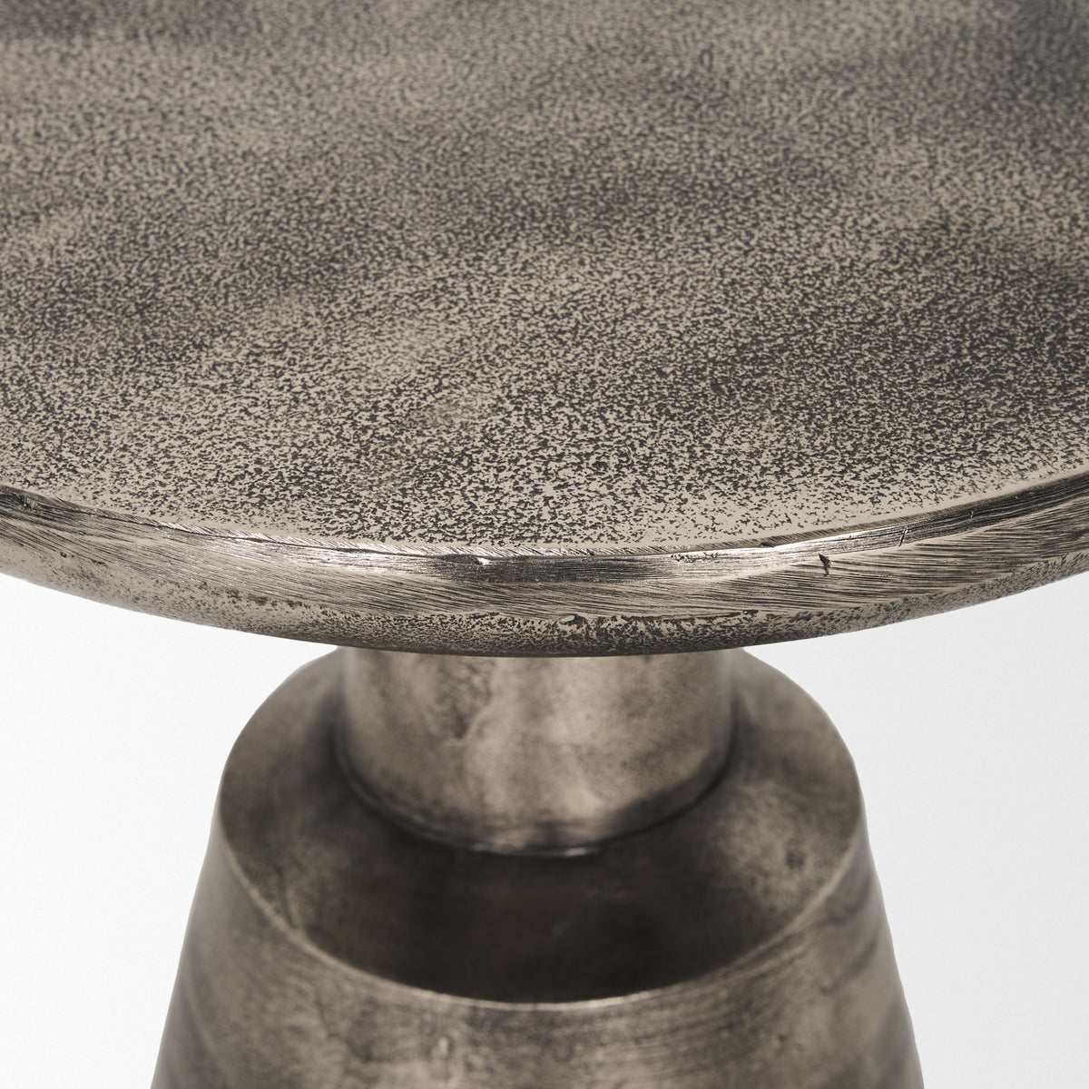 Bobbi Textured Polished Nickel Cast Aluminum Metal Accent Table-Accent Tables-DECOROLALA