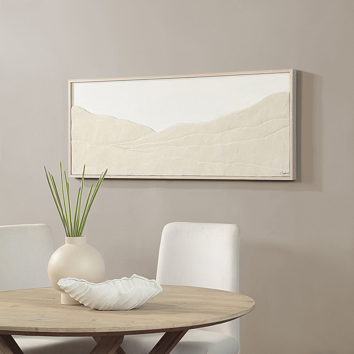 Bobier 60" Wide Wall Art with Wood Frame, Cream-Canvas Prints-DECOROLALA